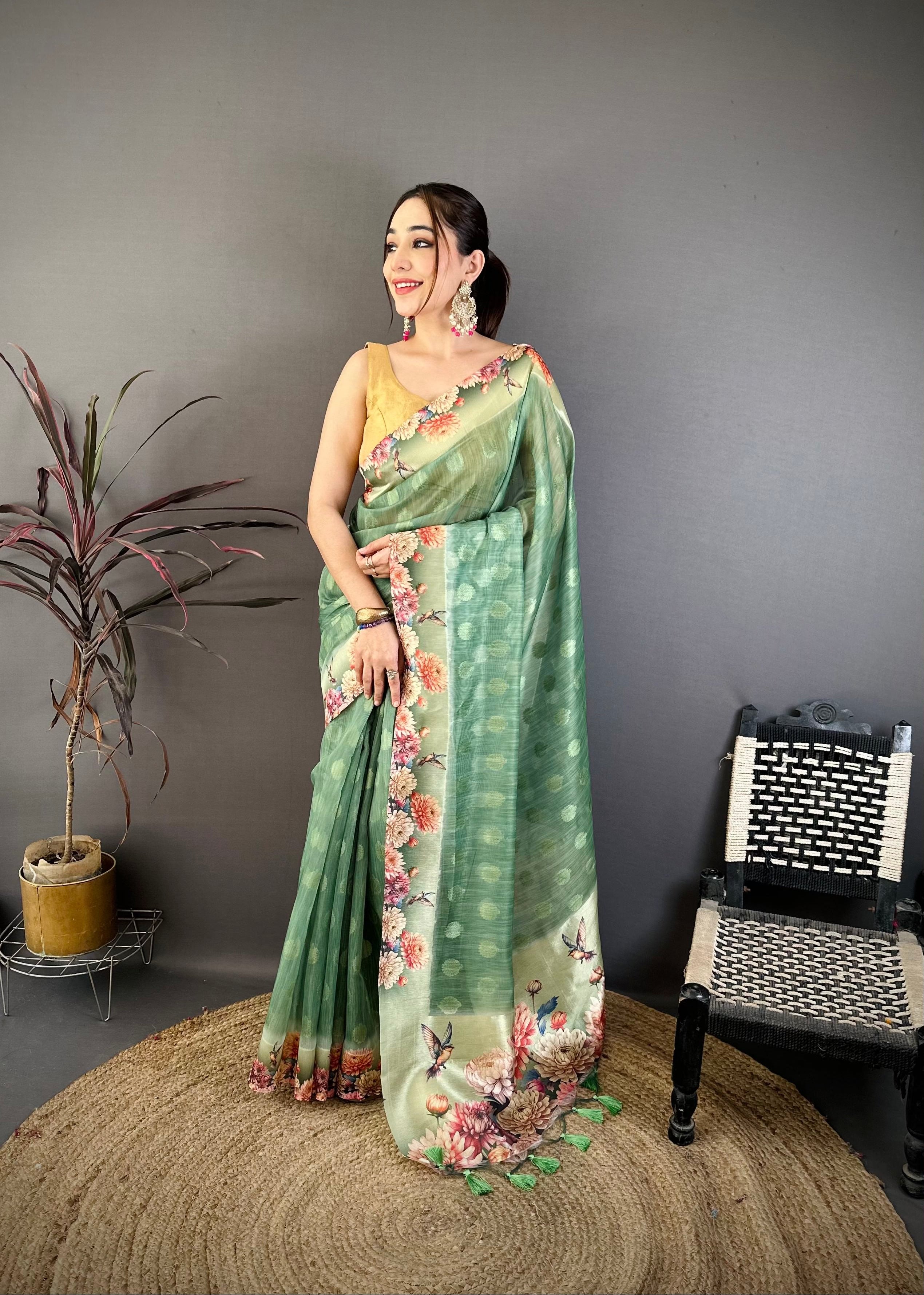 Fade Green Designer Cotton Saree
