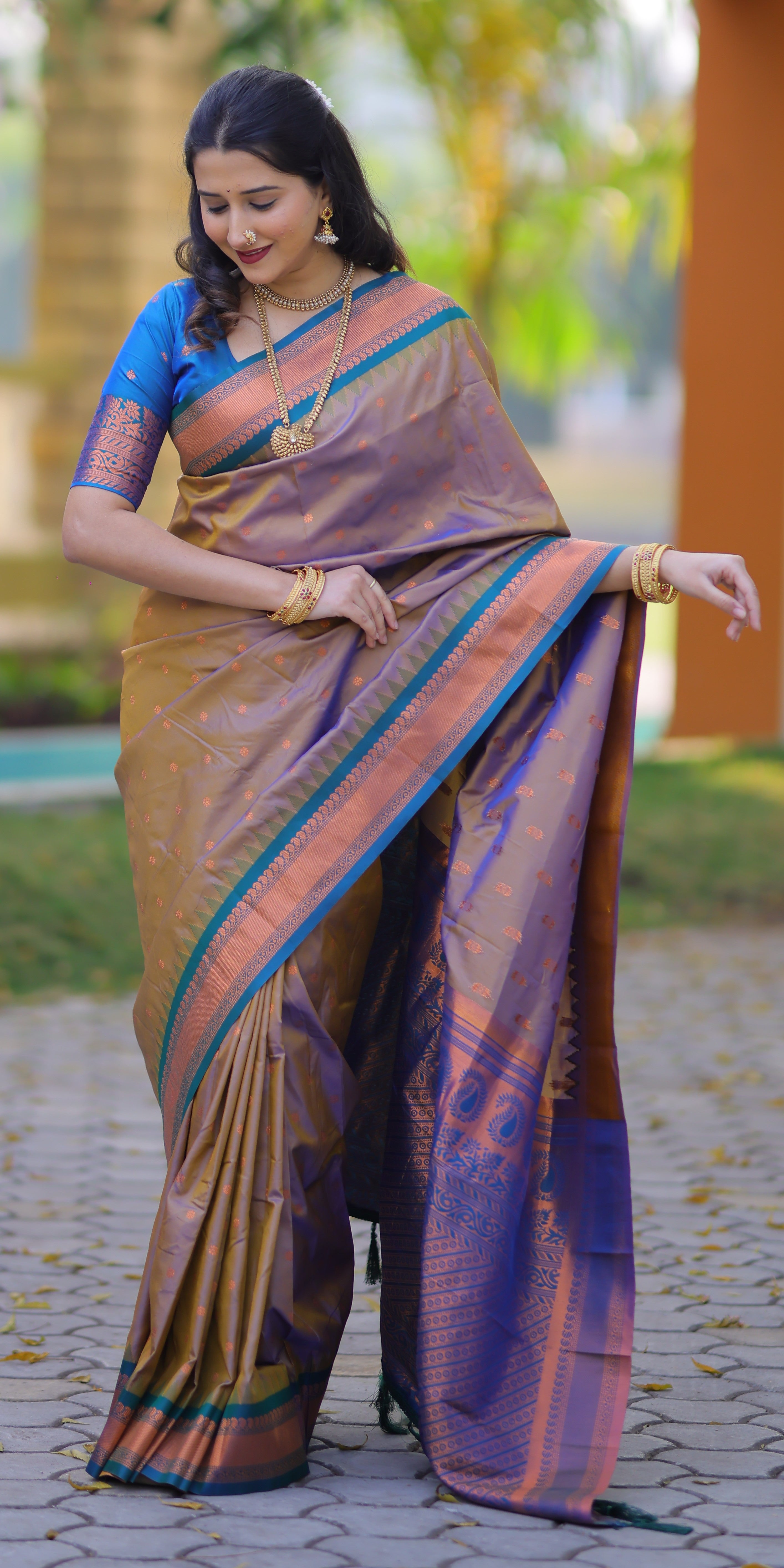 Faded Purple Kanji Gadwal Silk Saree
