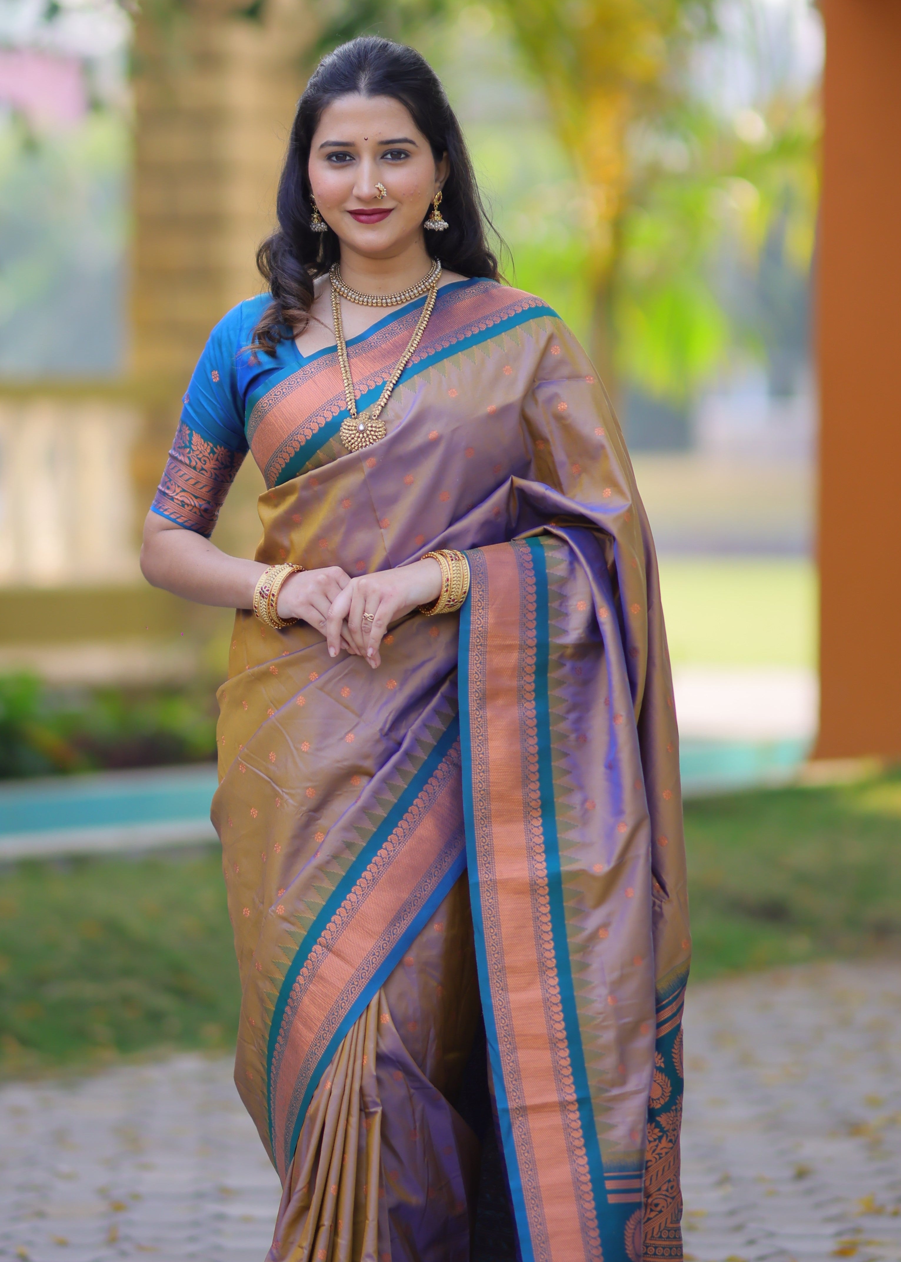 Faded Purple Kanji Gadwal Silk Saree
