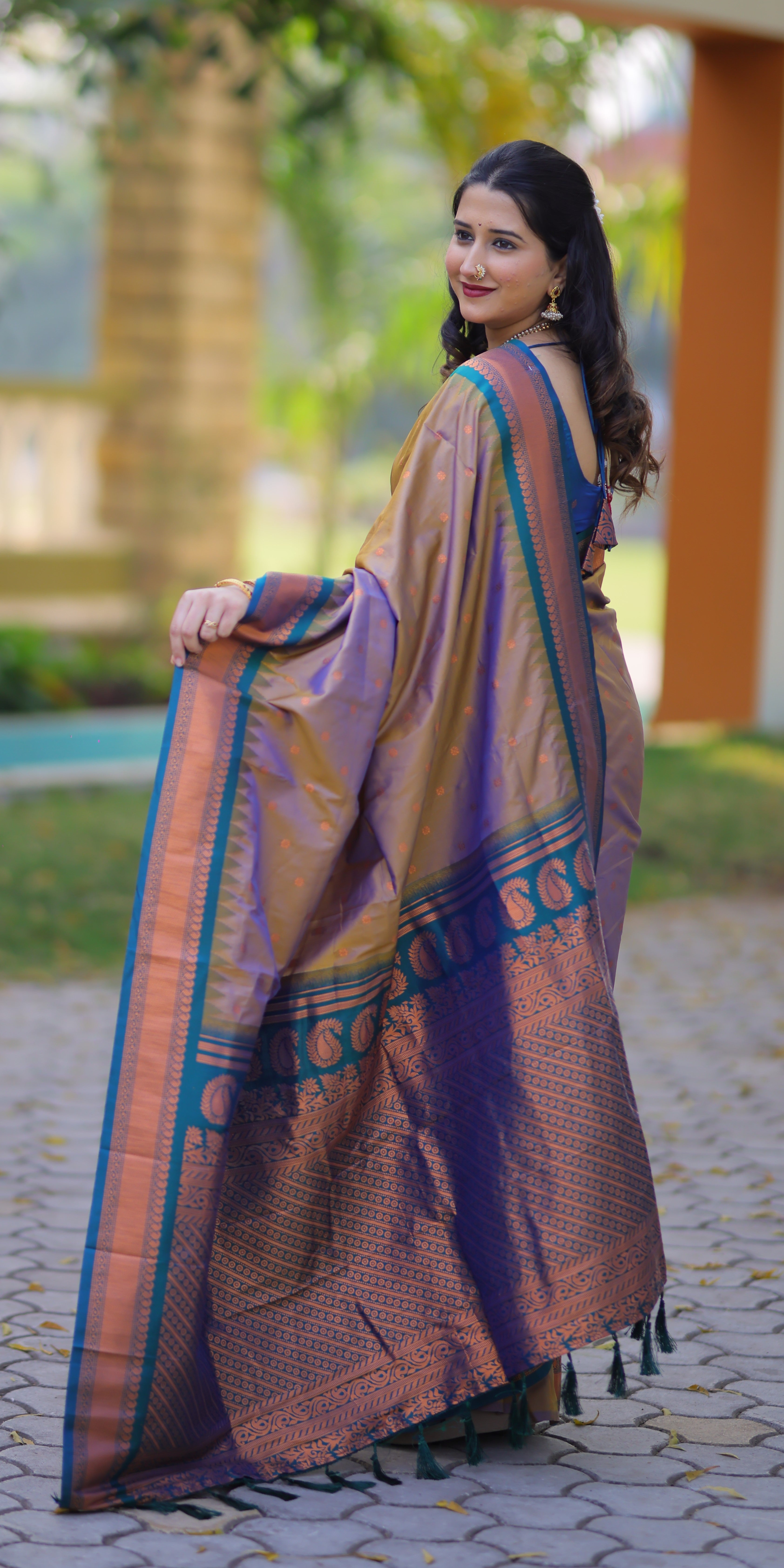 Faded Purple Kanji Gadwal Silk Saree