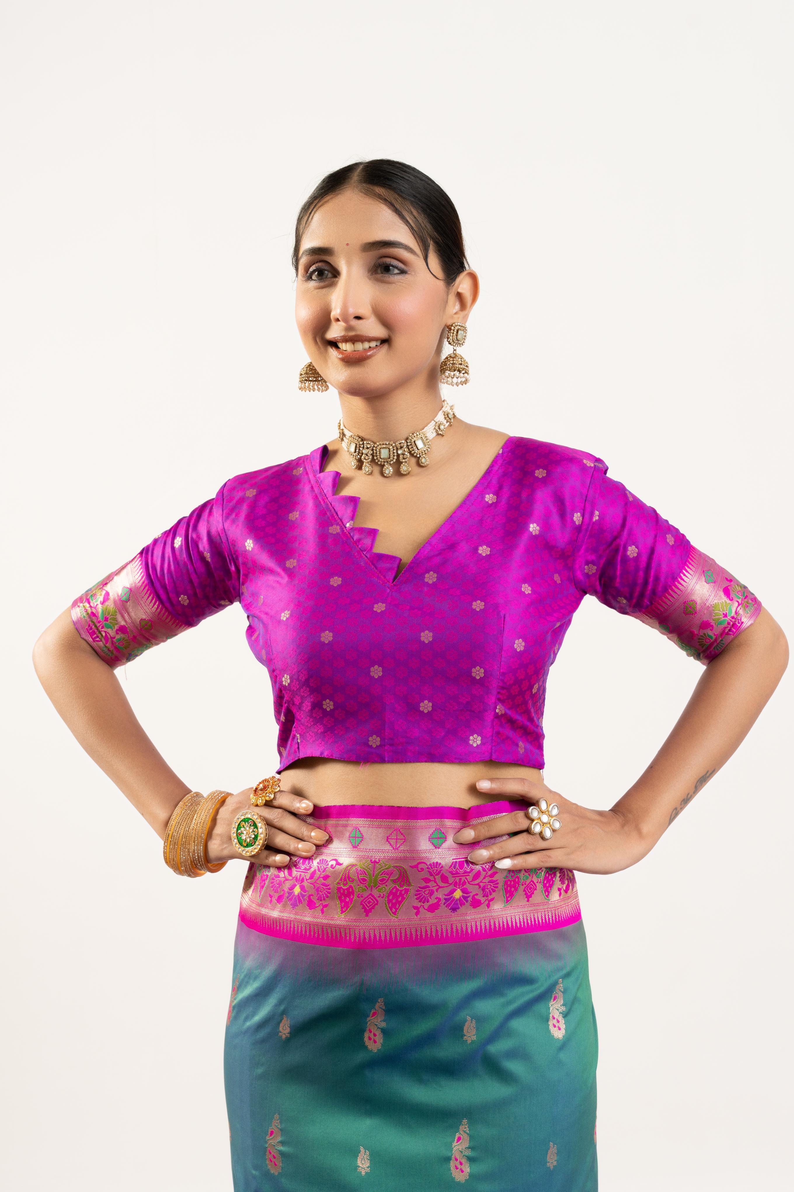 Firozi Banarasi Silk Paithani Saree