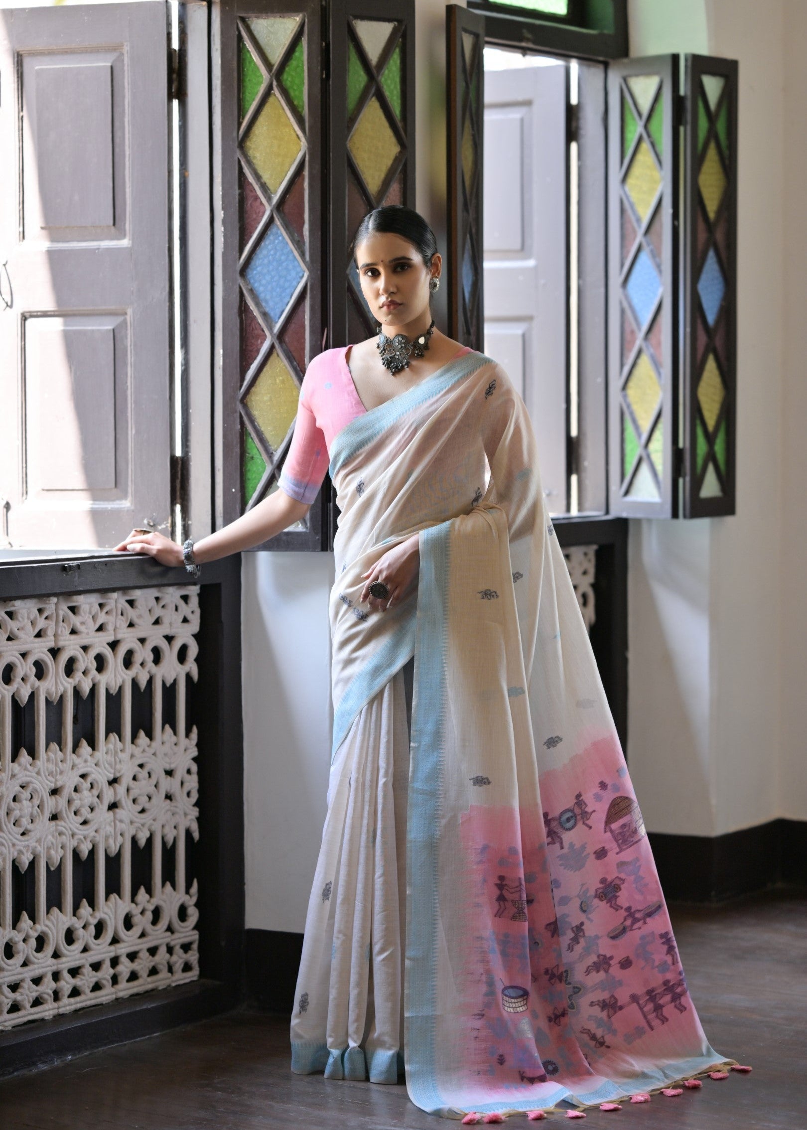Firozi Muga Cotton Saree