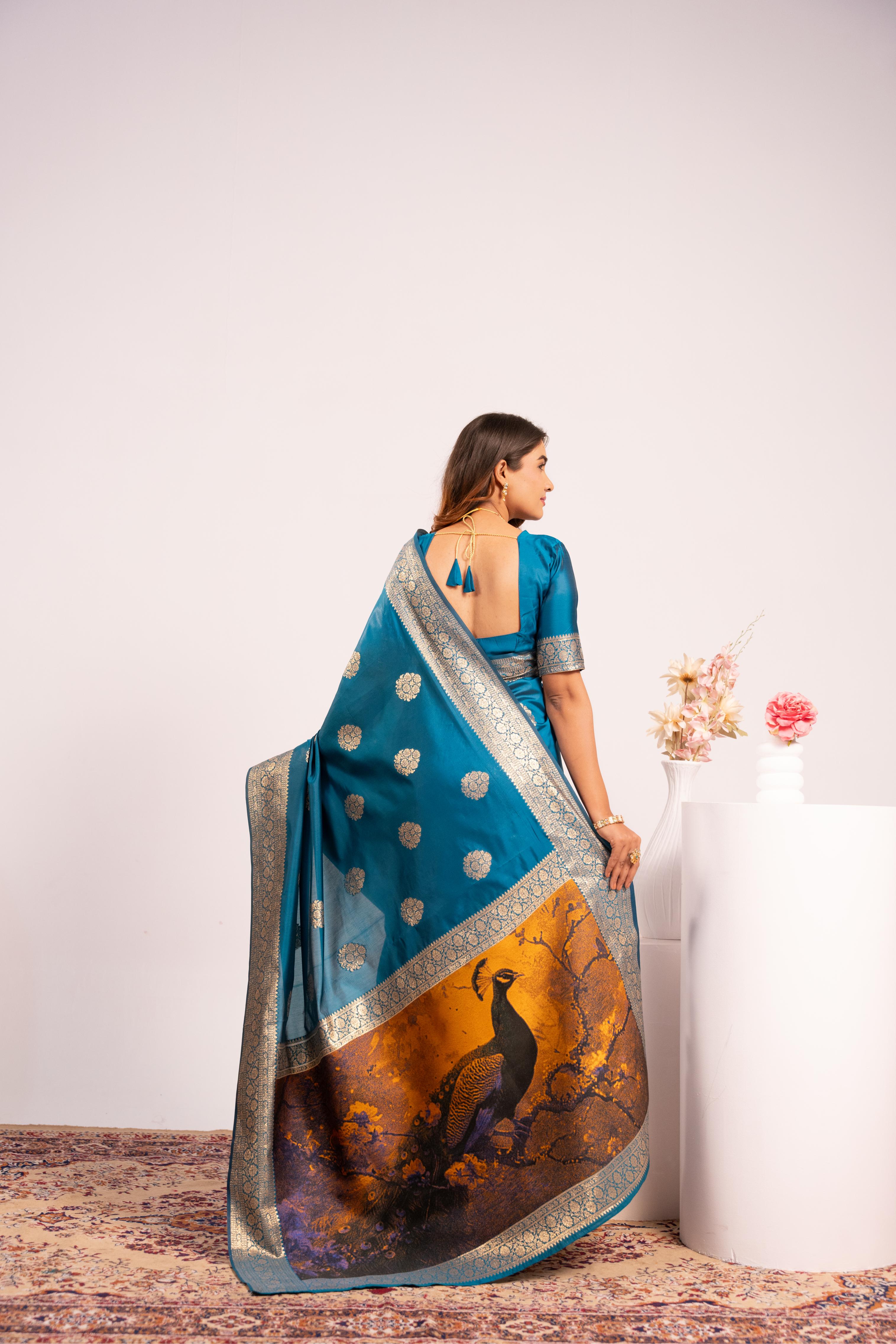Firozi Soft Banarasi Silk Saree