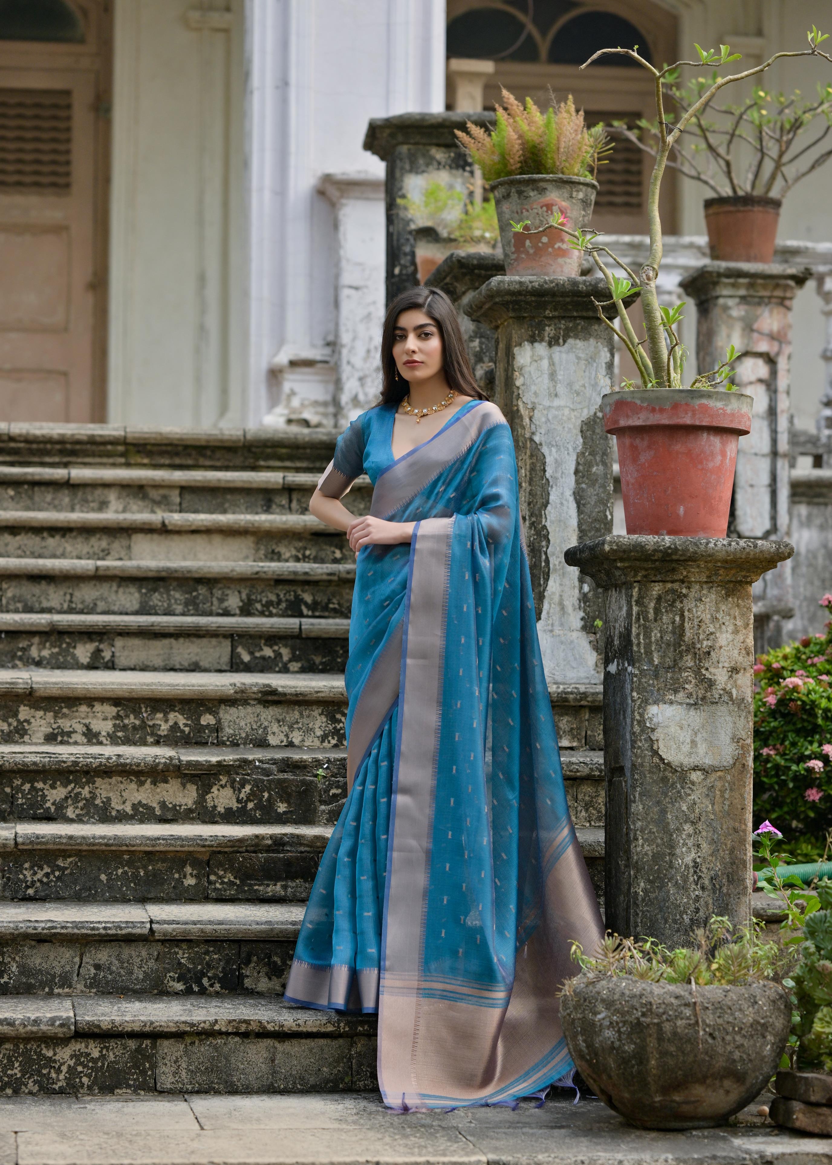Firozi Soft Kalyani Silk Saree