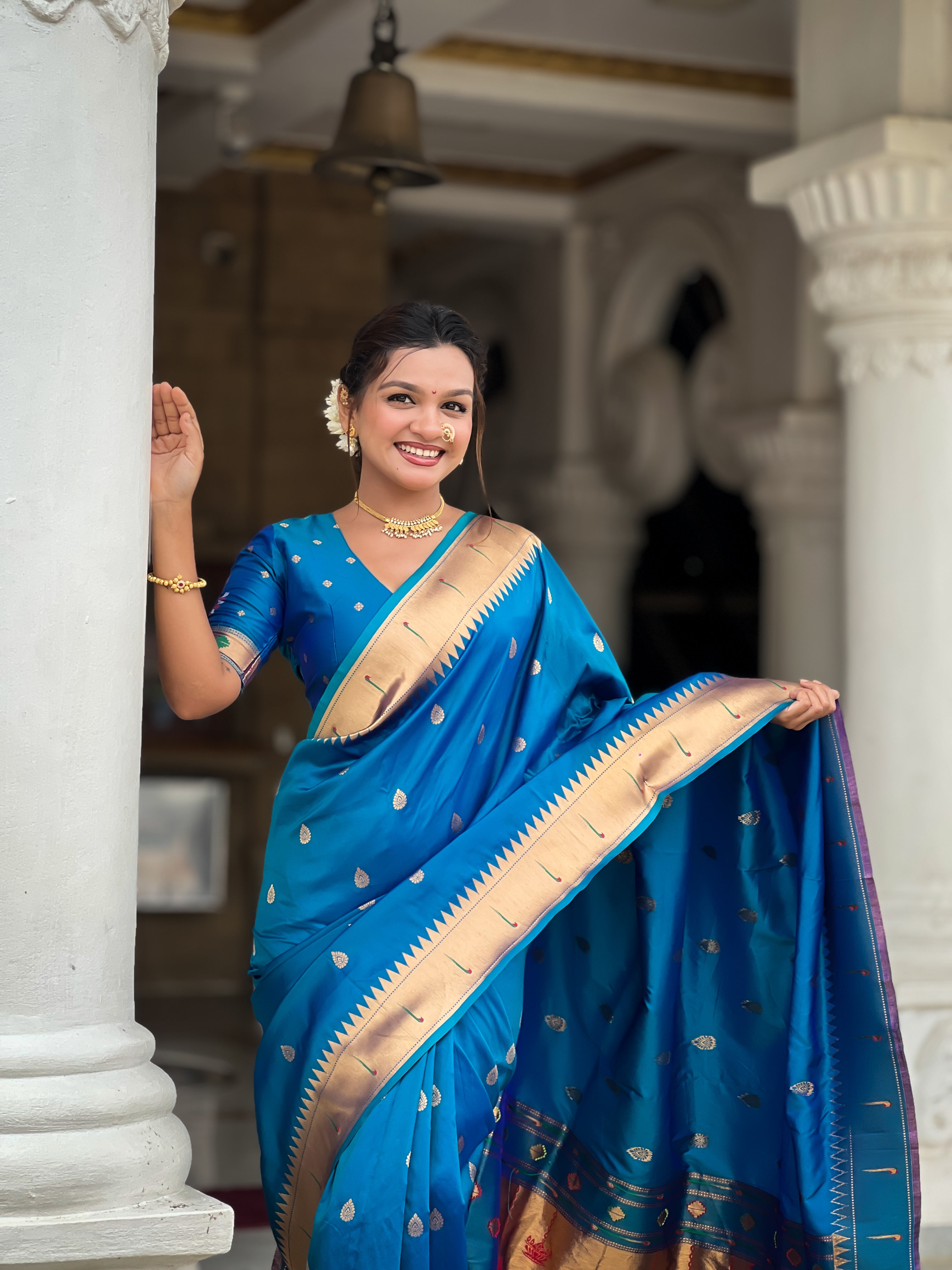 Firozi Soft Paithani Silk Saree