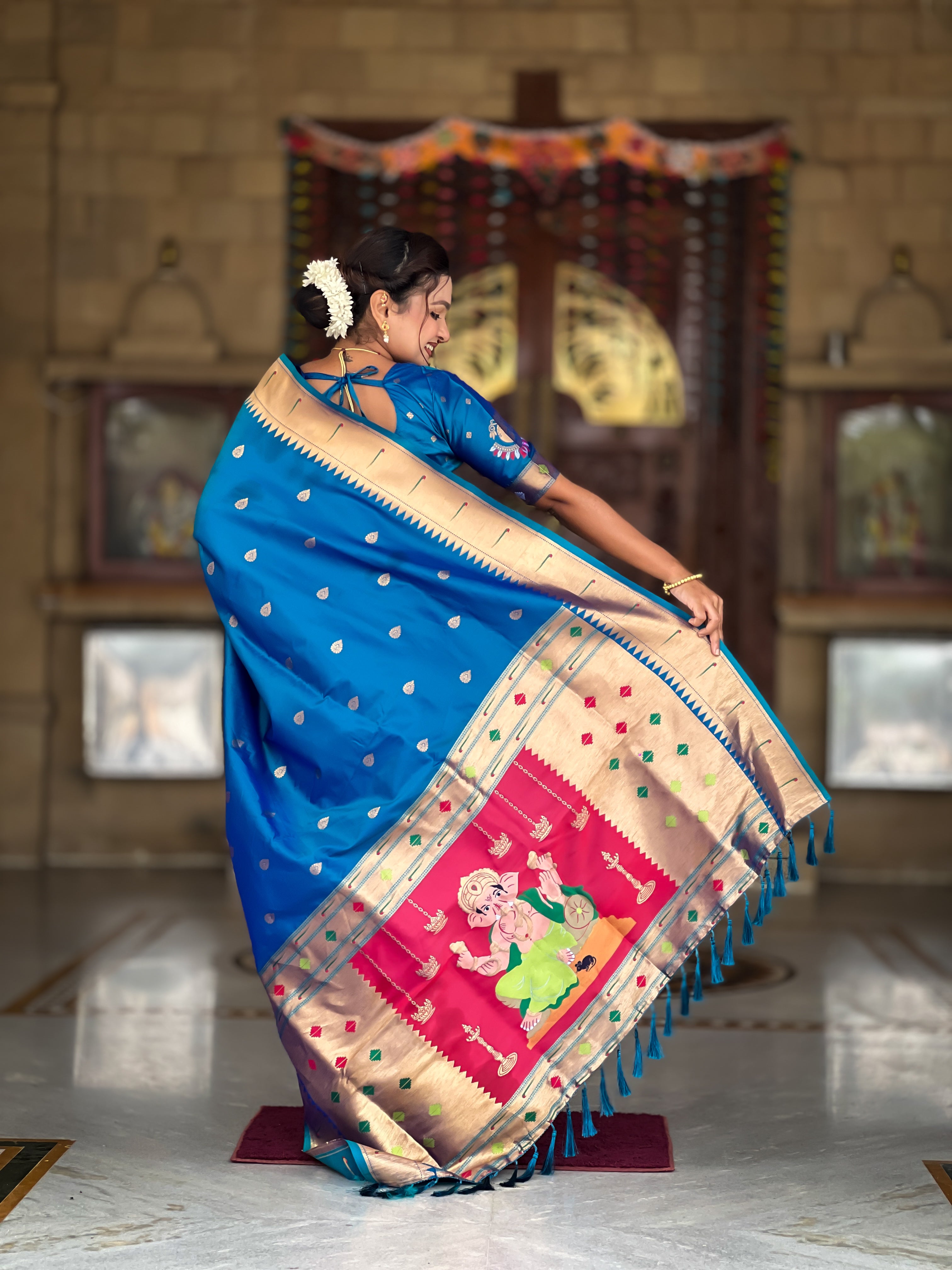 Firozi Soft Paithani Silk Saree