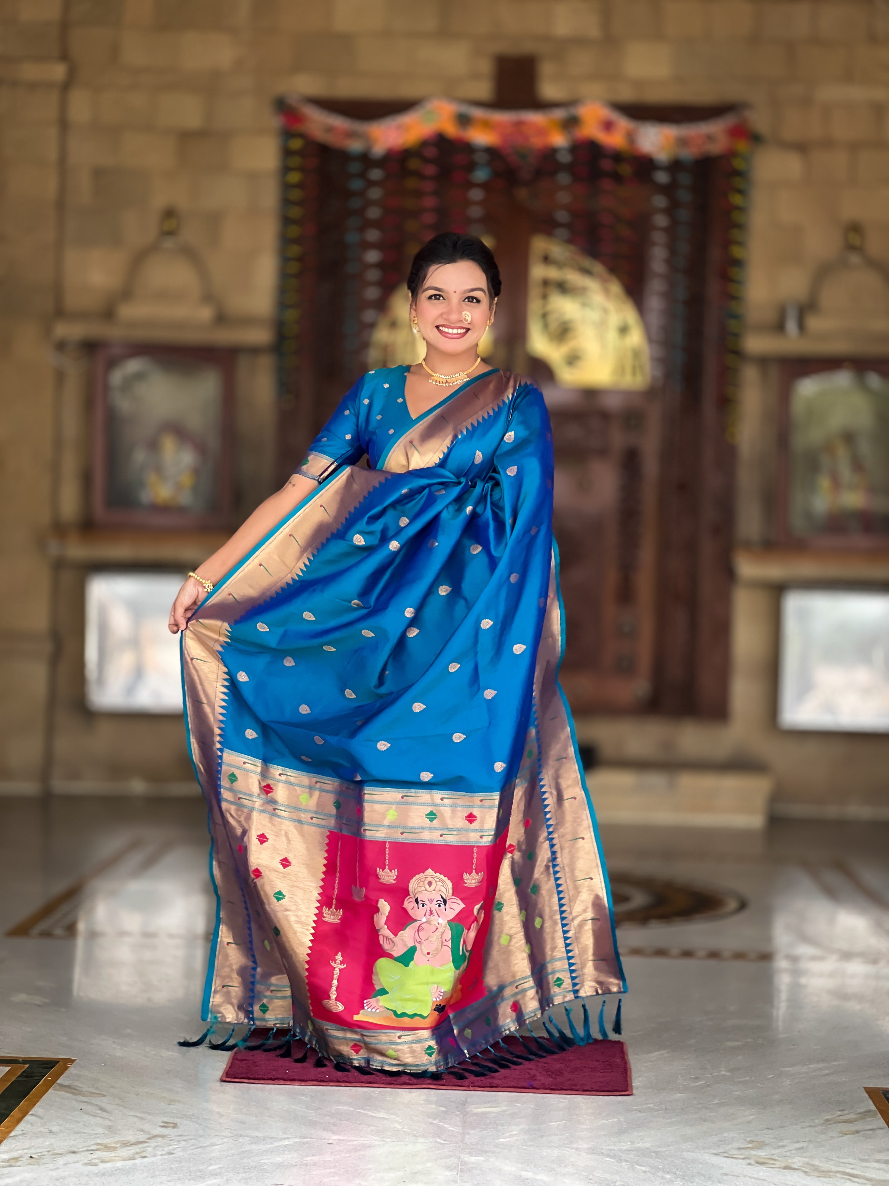 Firozi Soft Paithani Silk Saree