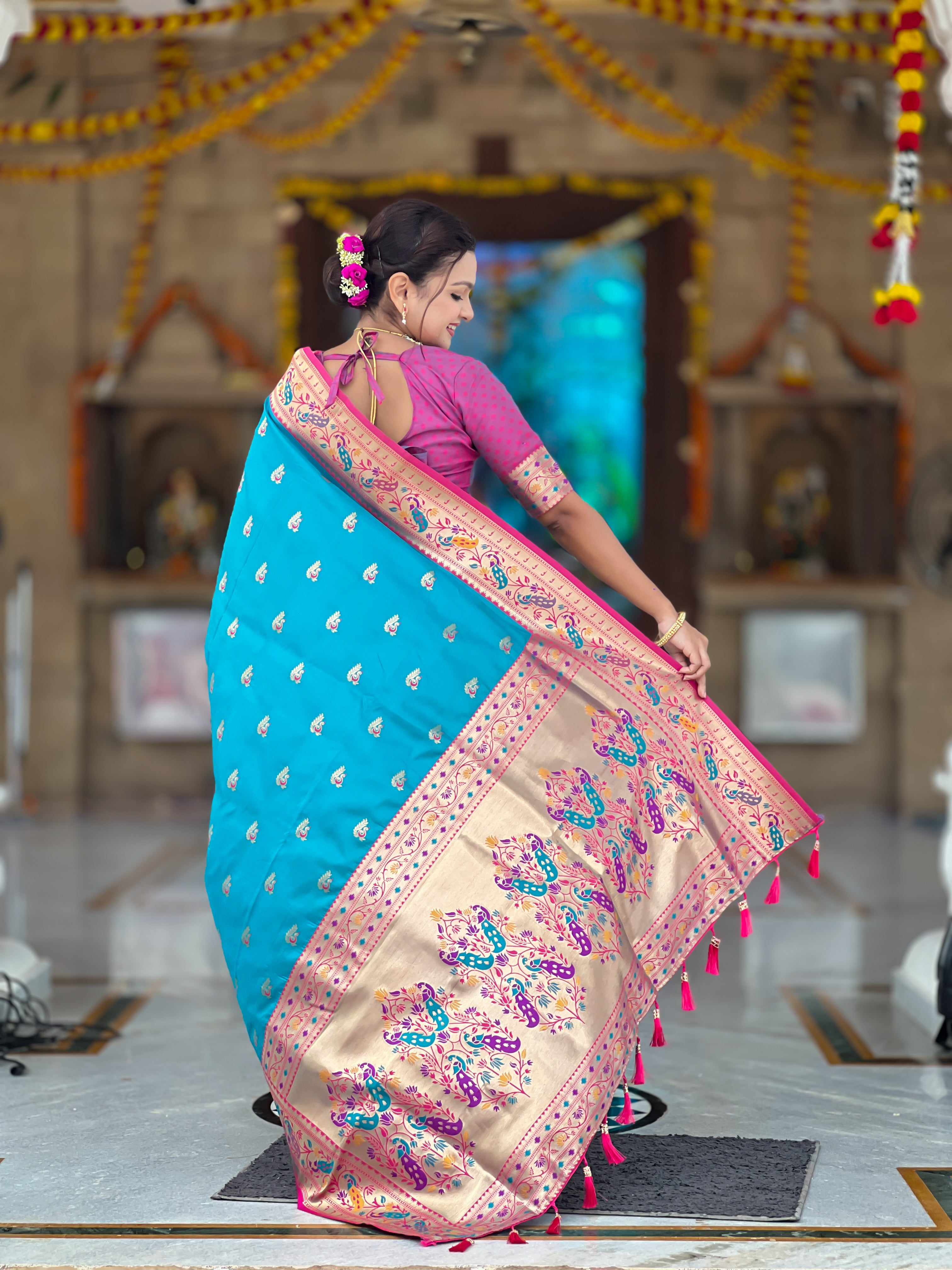 Firozi Wedding Wear Soft Paithani Silk Saree
