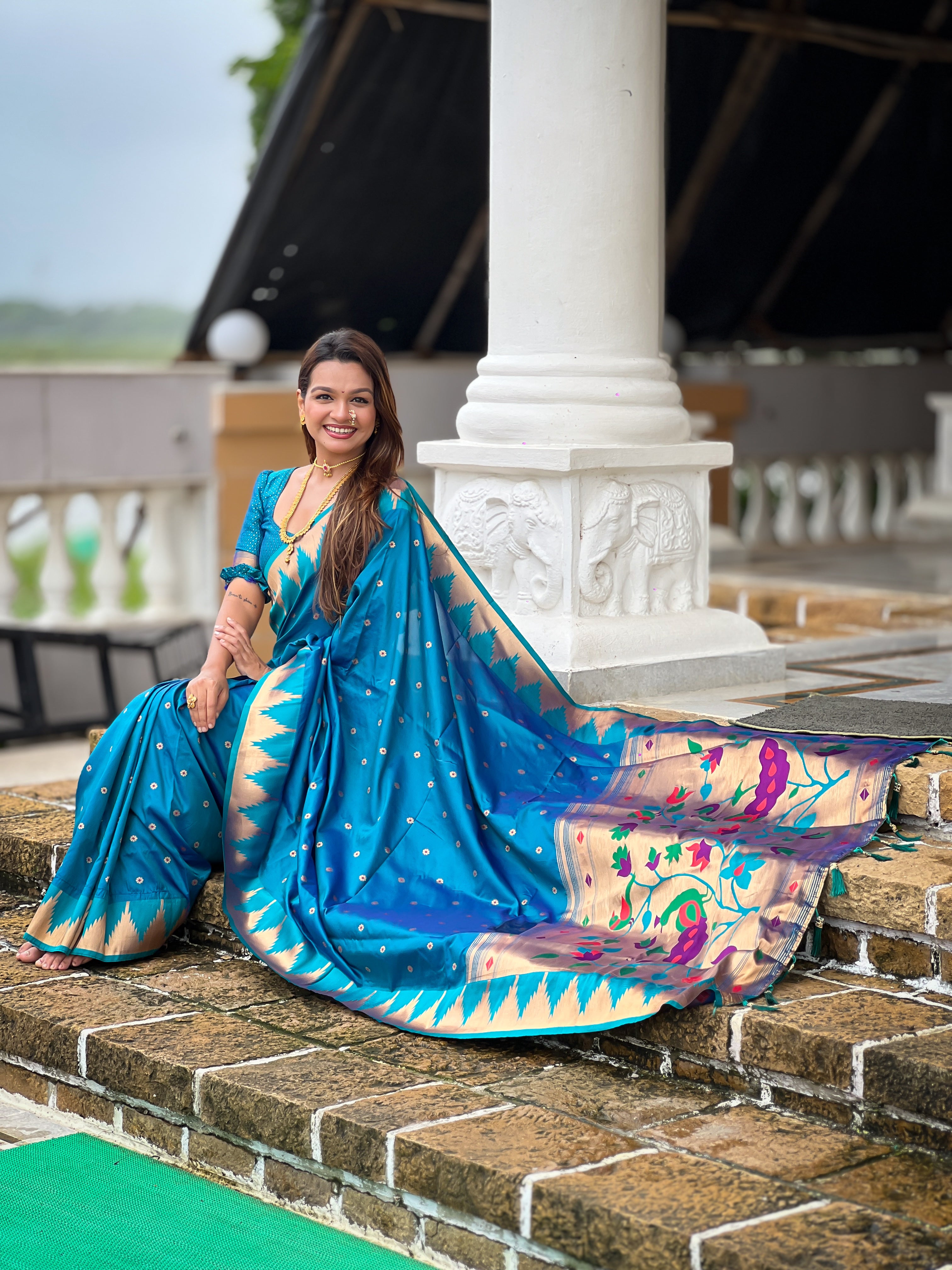 Firozi Wedding Wear Soft Paithani Silk Saree
