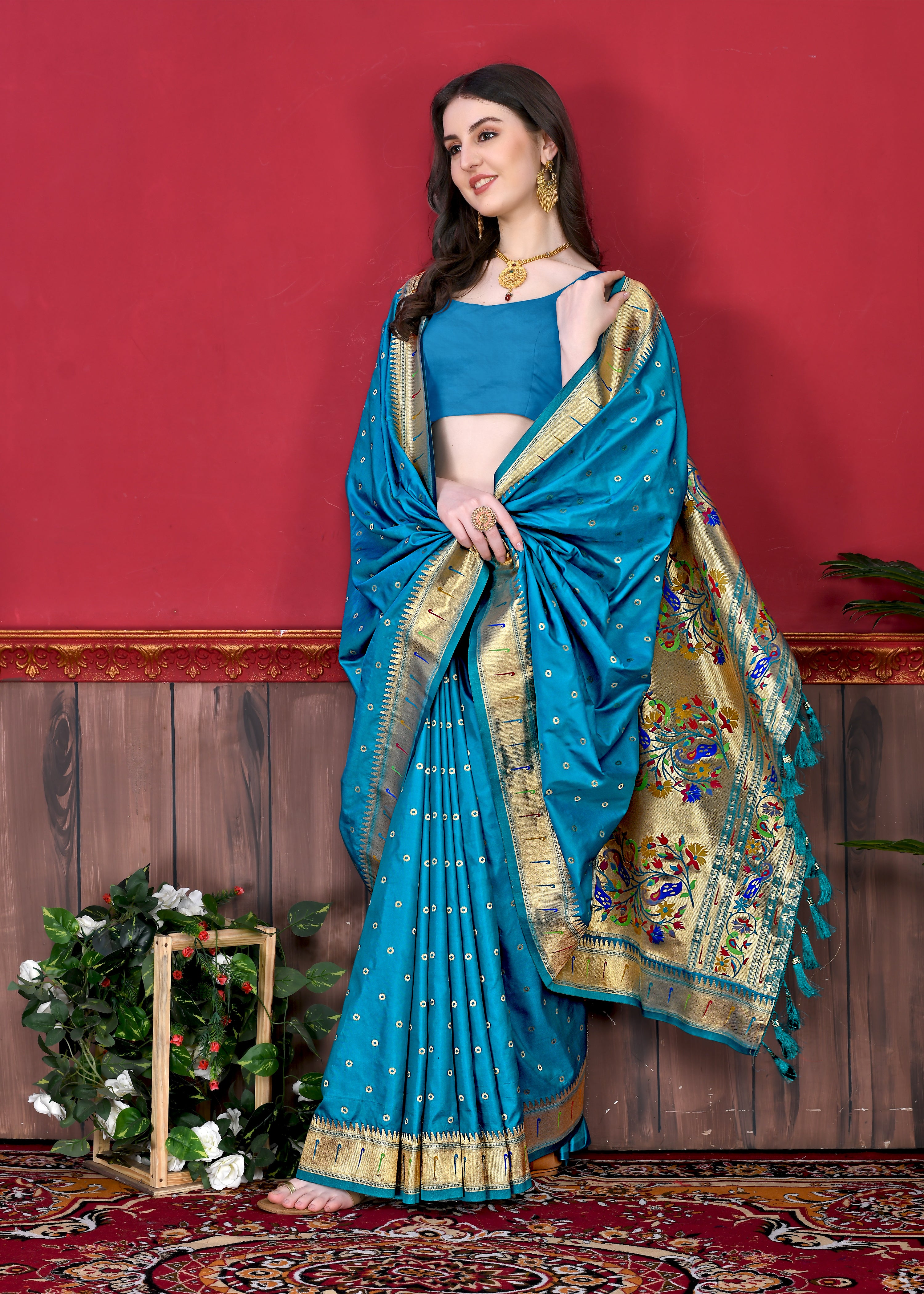 Firozi Wedding Wear Soft Paithani Silk Saree
