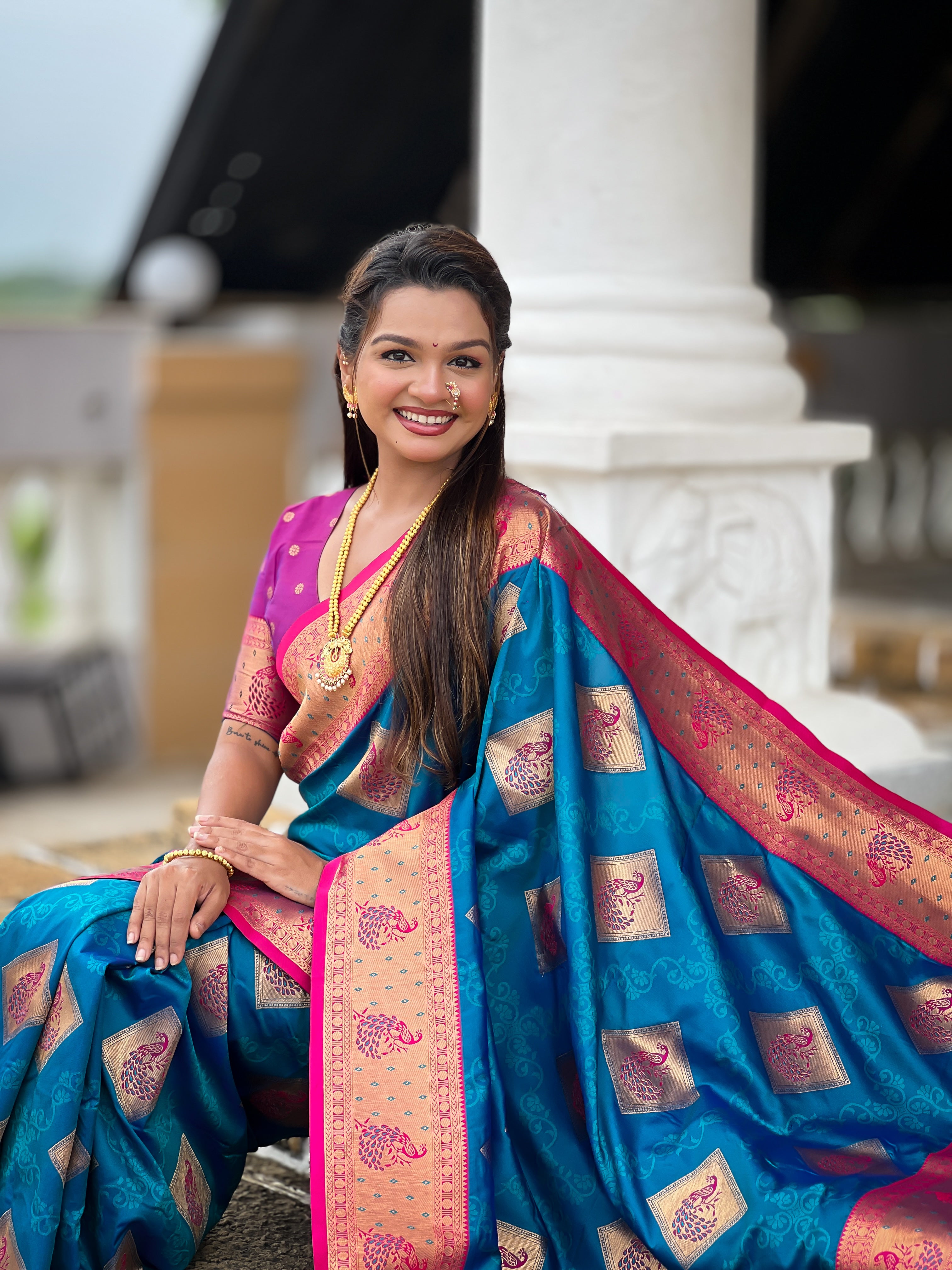 Firozi Wedding Wear Soft Banarasi Silk Saree