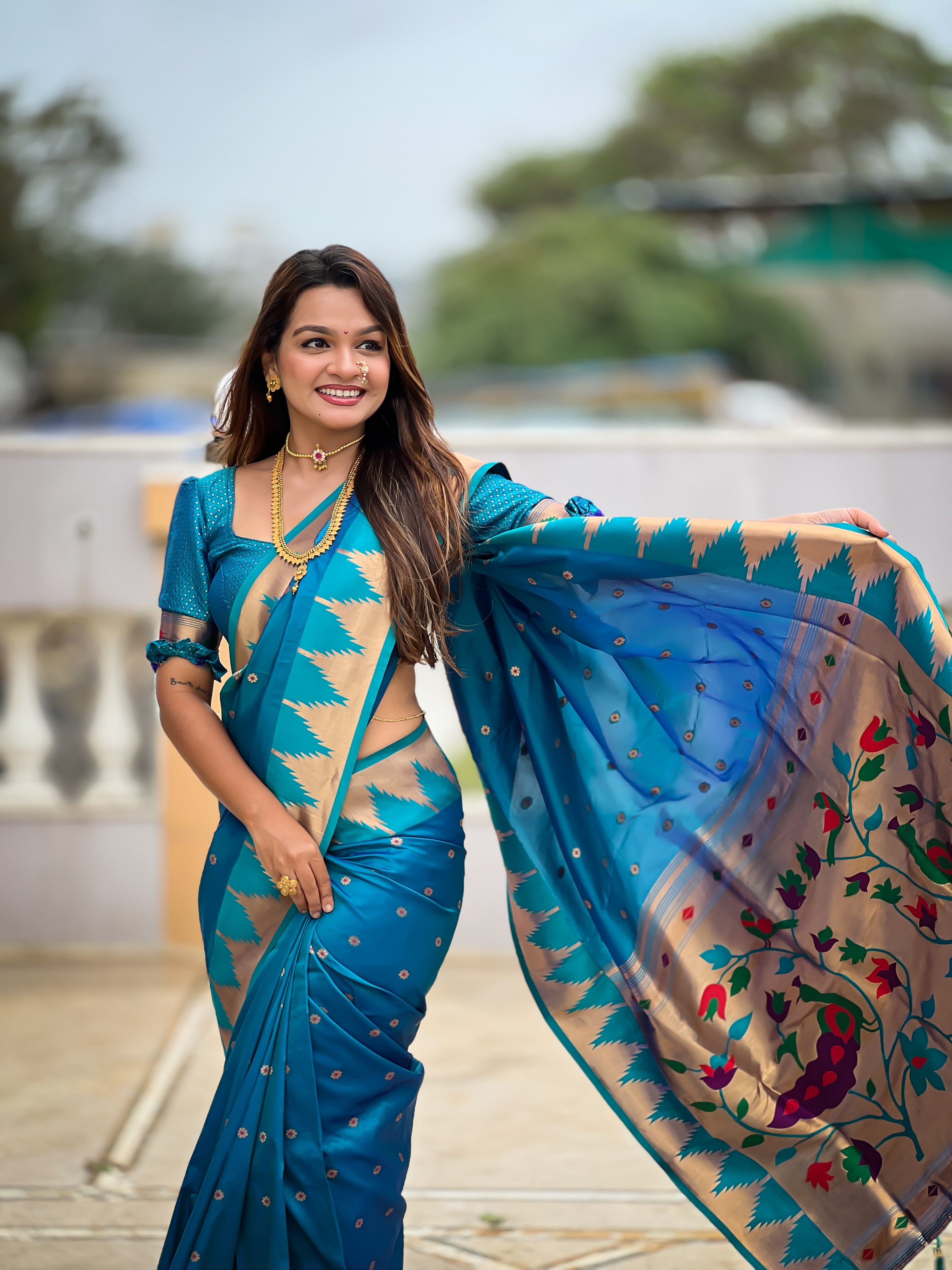 Firozi Wedding Wear Soft Paithani Silk Saree