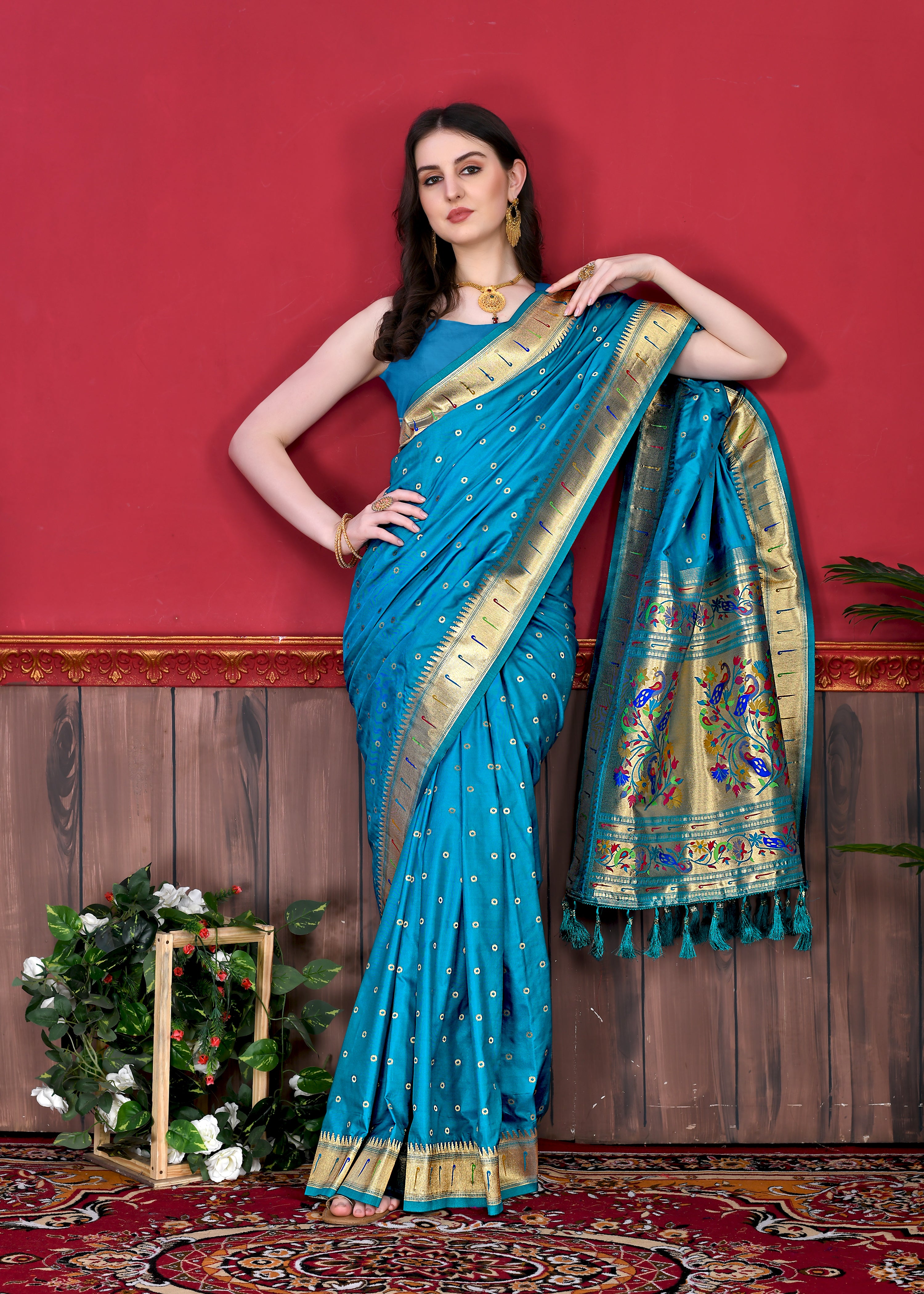 Firozi Wedding Wear Soft Paithani Silk Saree