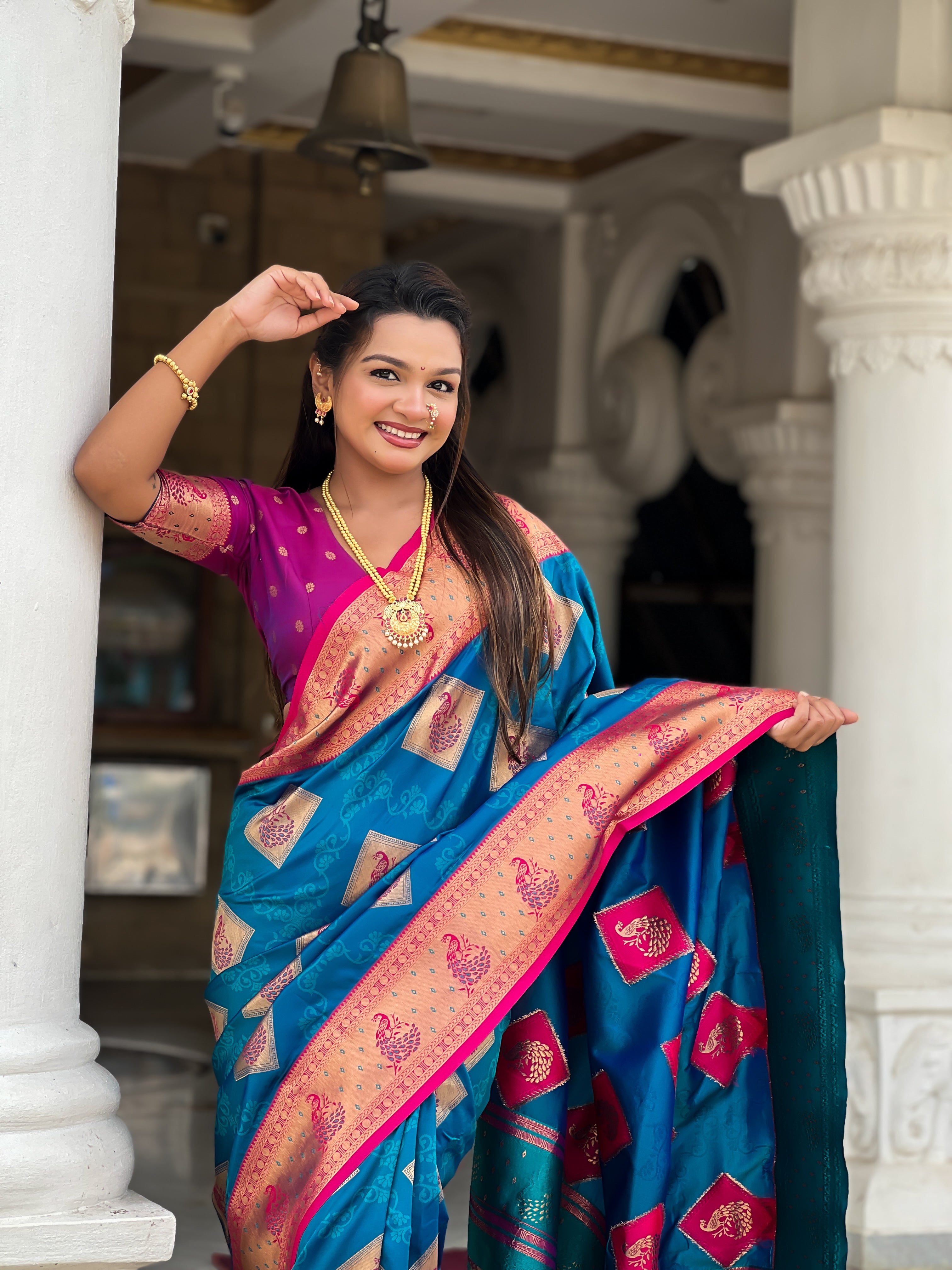 Firozi Wedding Wear Soft Banarasi Silk Saree