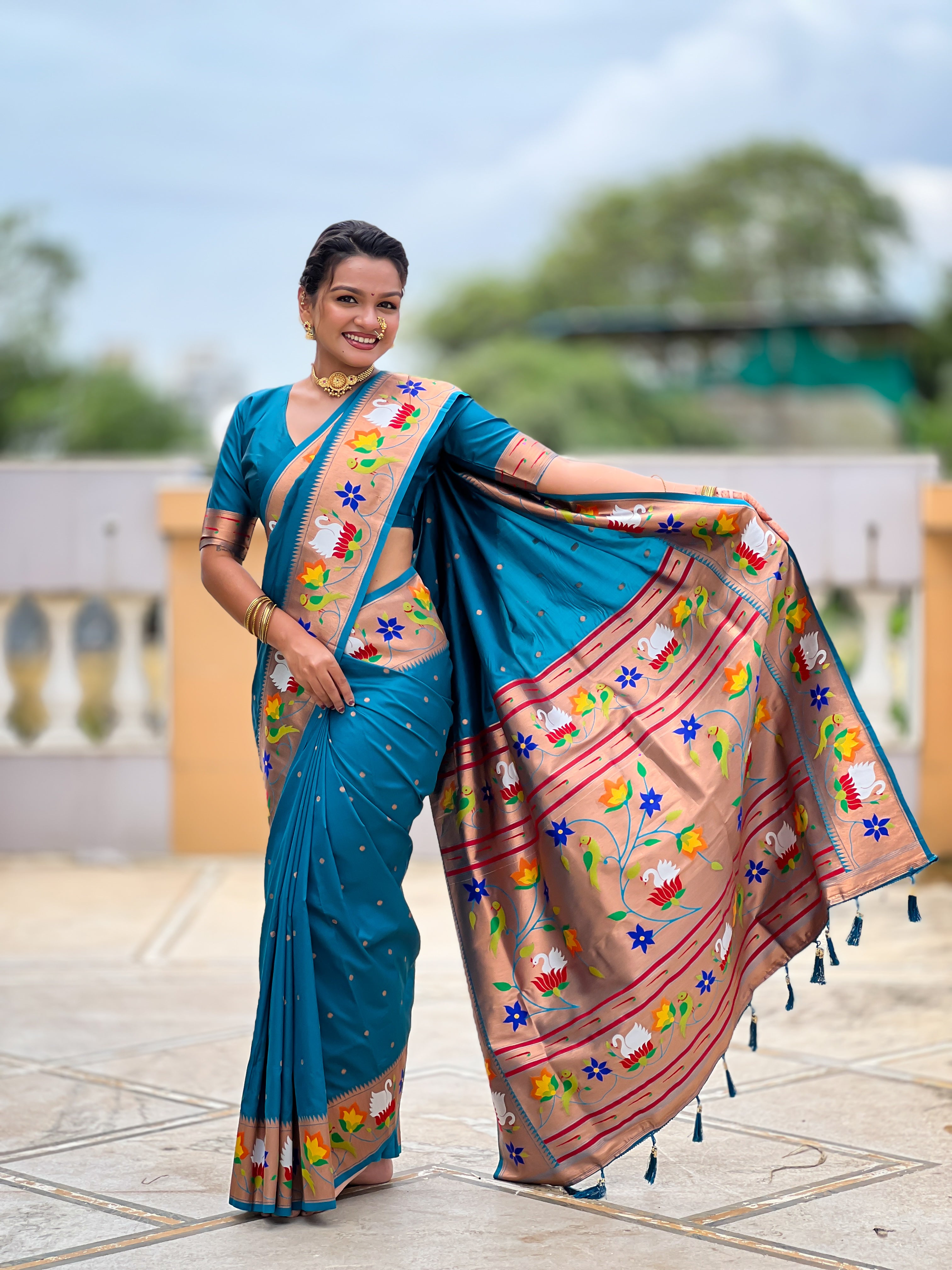 Firozi Wedding Wear Soft Paithani Silk Saree