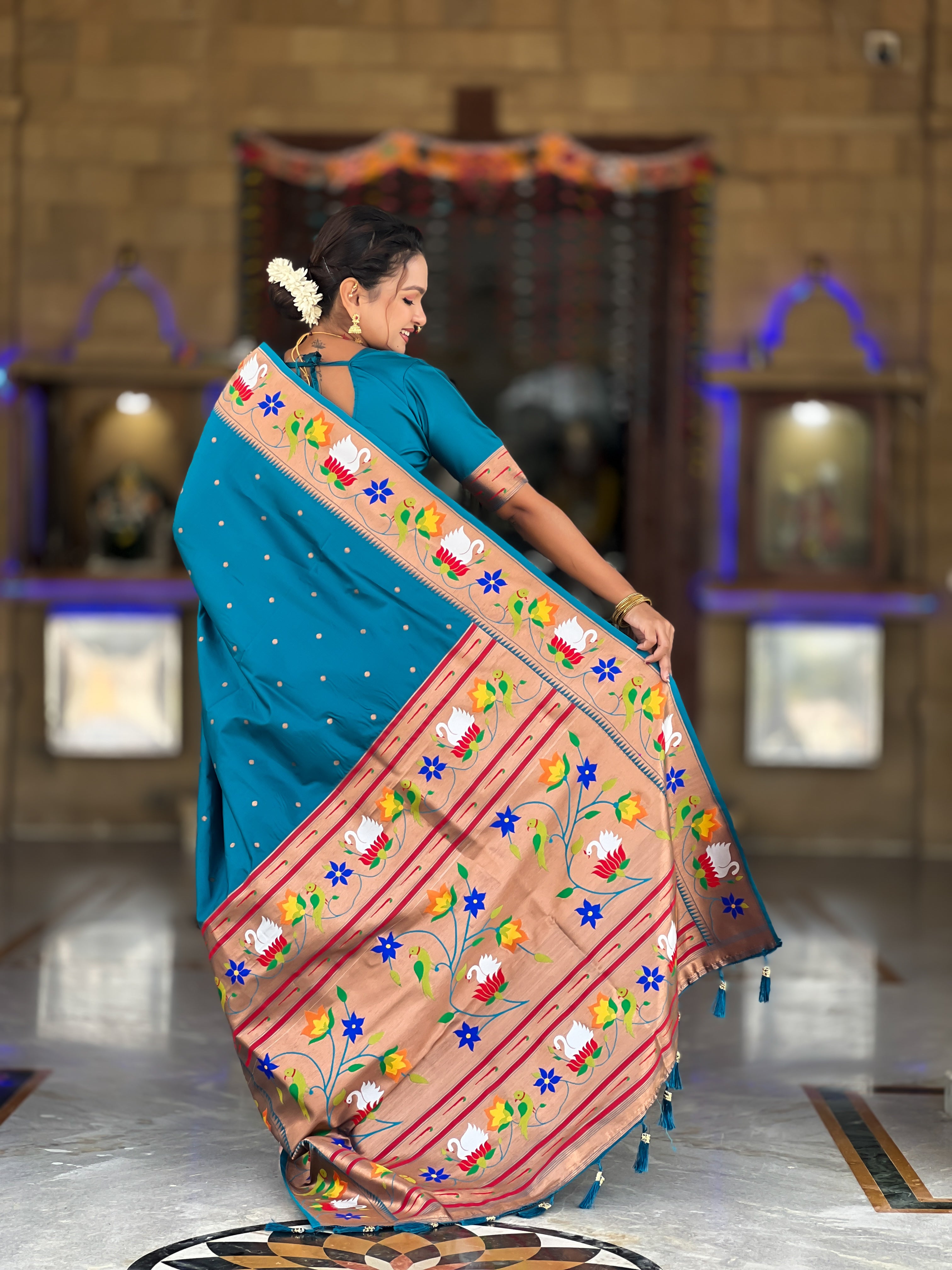 Firozi Wedding Wear Soft Paithani Silk Saree