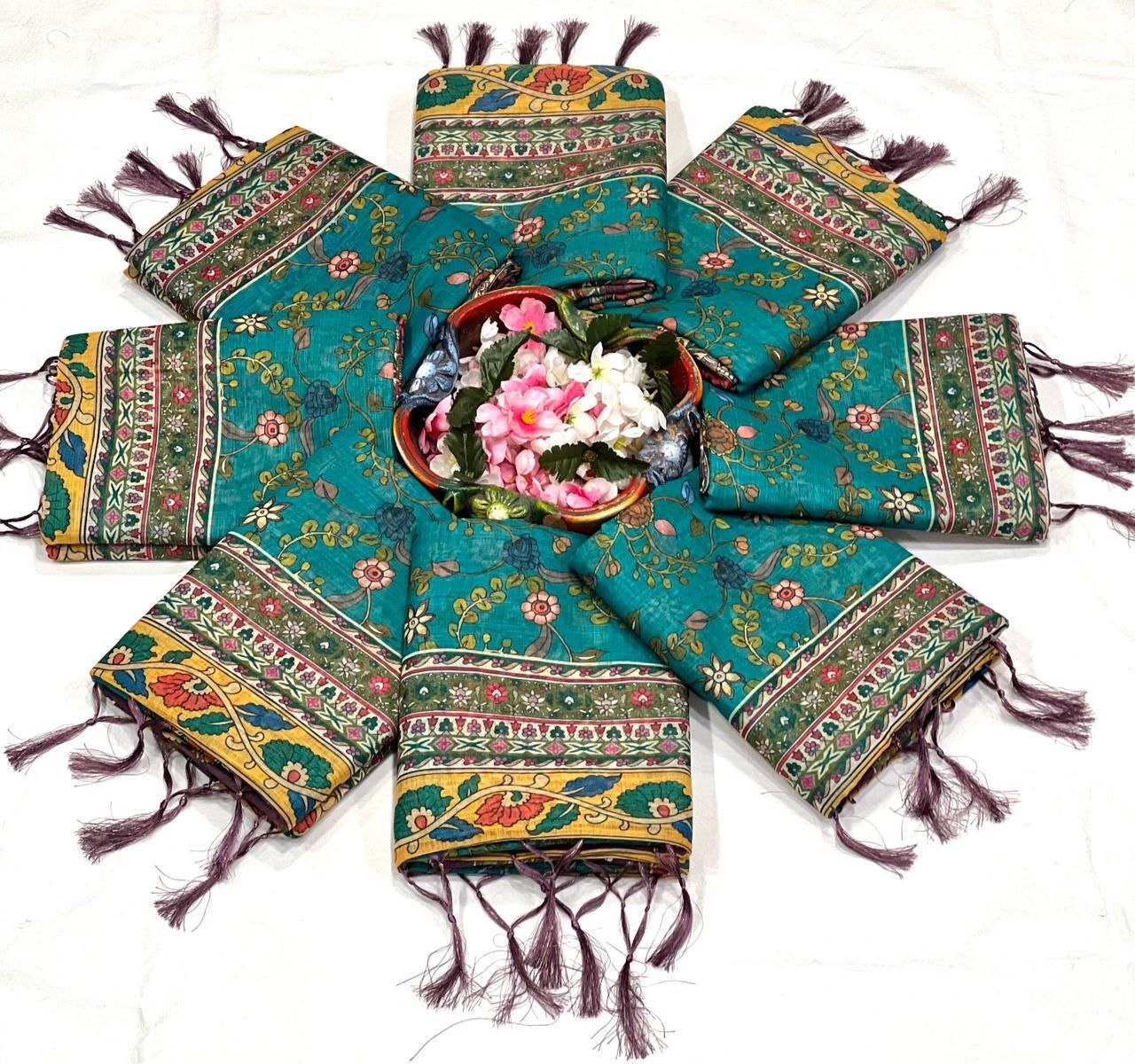 Floral Digital Printed Linen Cotton Saree