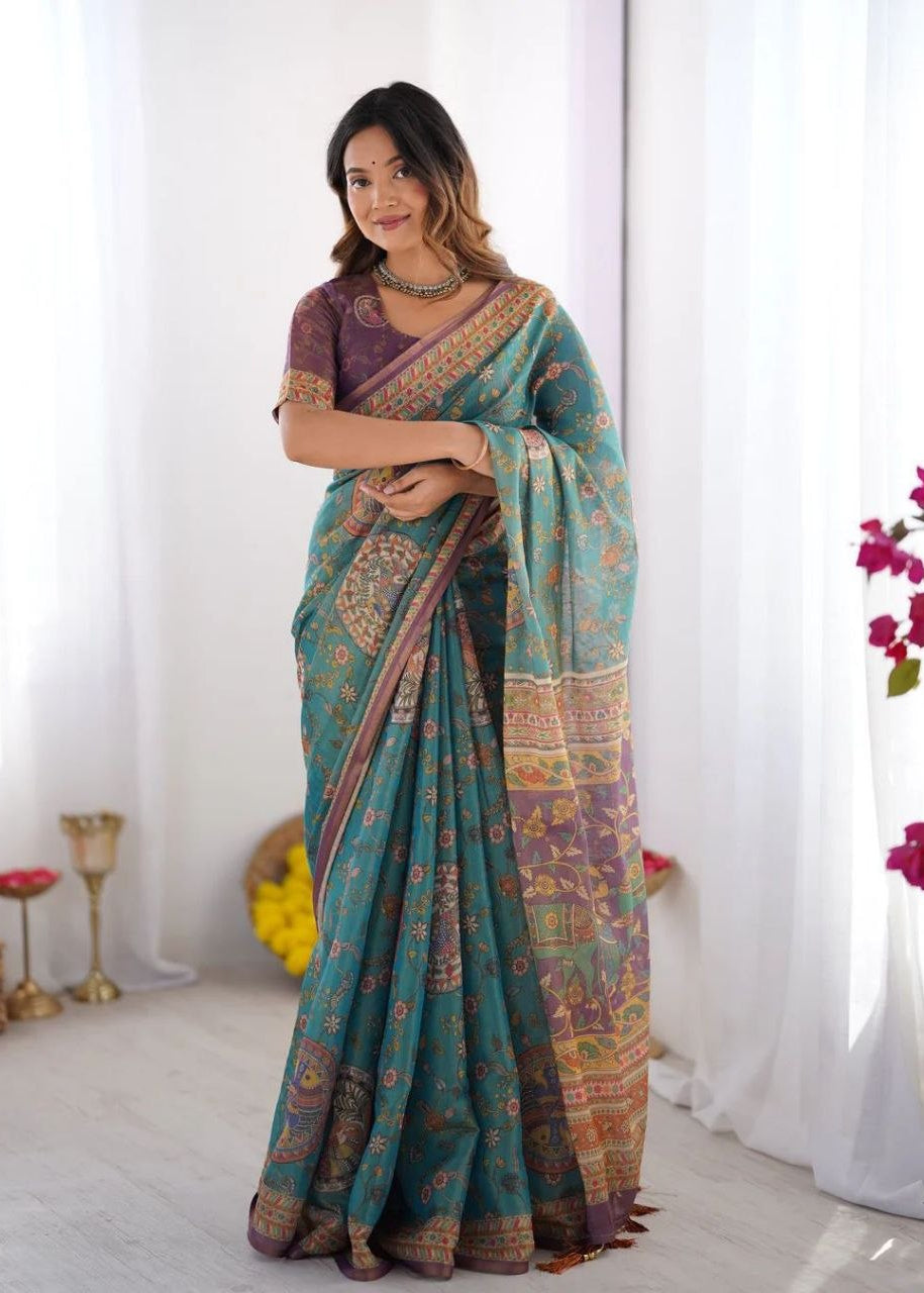 Floral Digital Printed Linen Cotton Saree