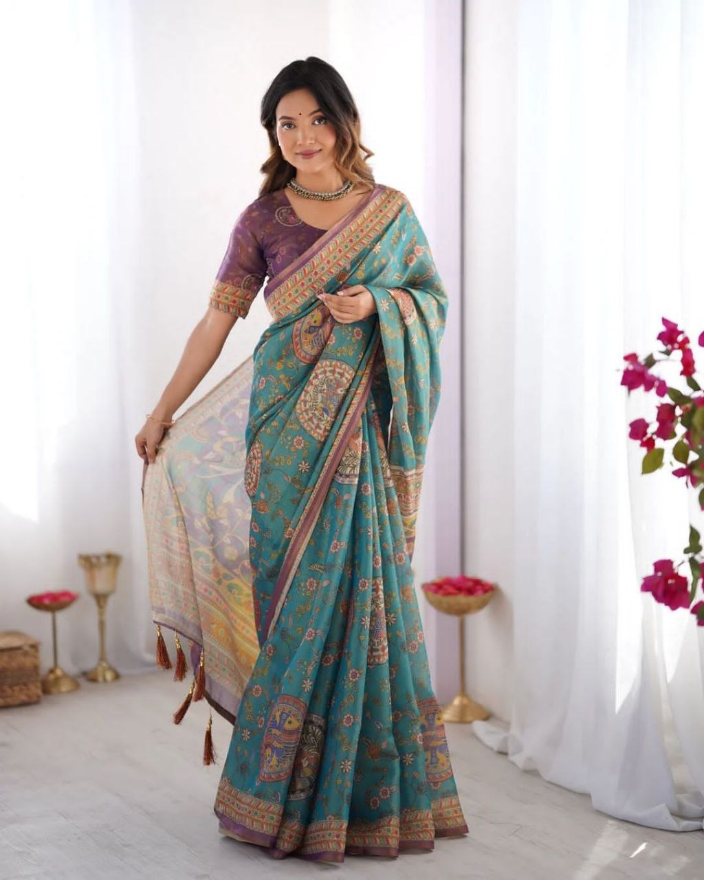 Floral Digital Printed Linen Cotton Saree