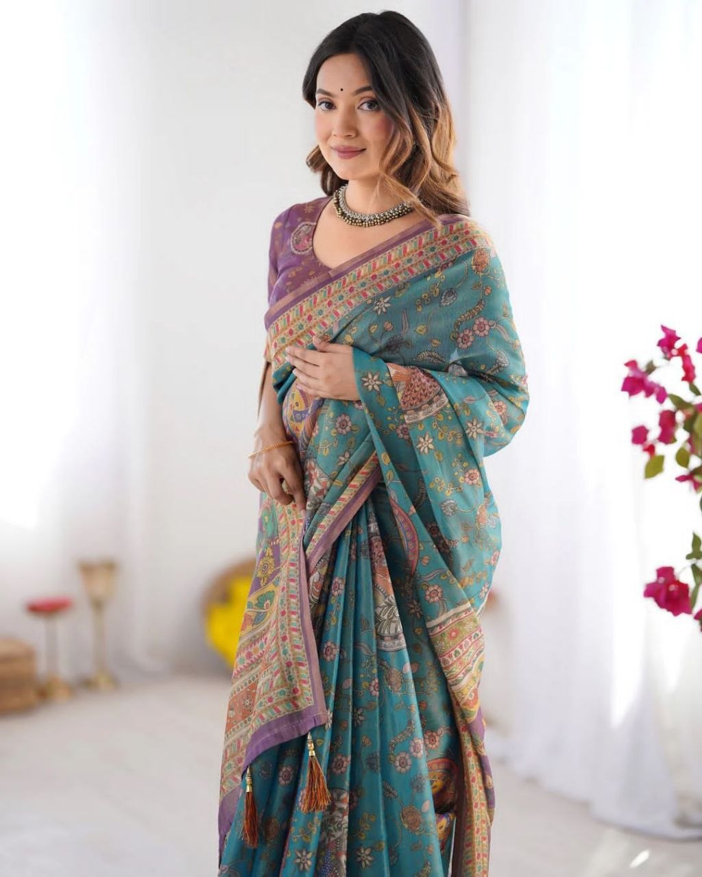 Floral Digital Printed Linen Cotton Saree