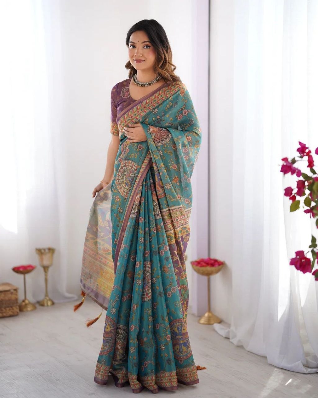 Floral Digital Printed Linen Cotton Saree