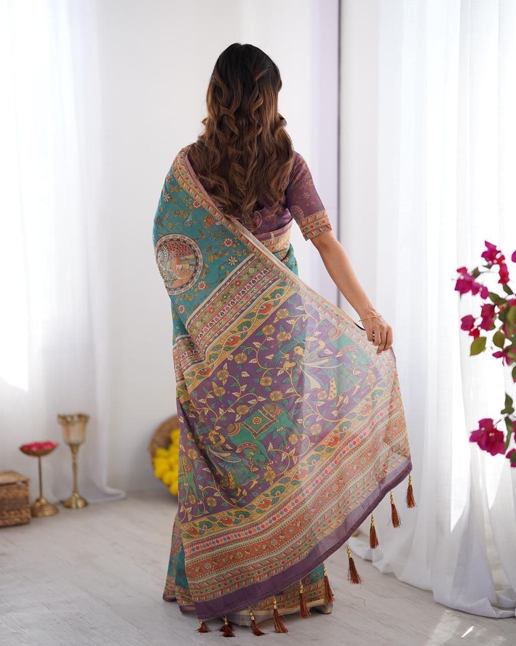 Floral Digital Printed Linen Cotton Saree