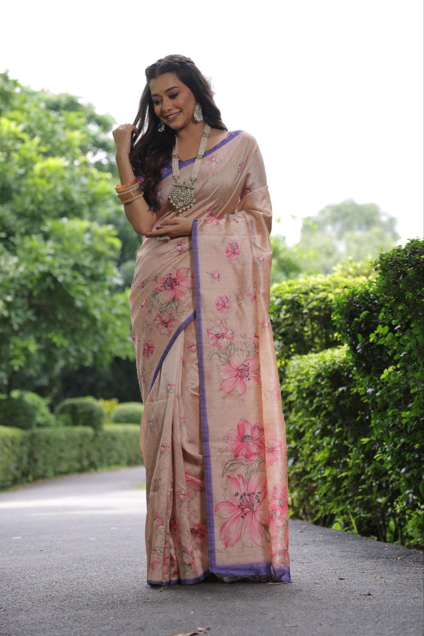 Floral Printed Soft Tussar Silk Saree
