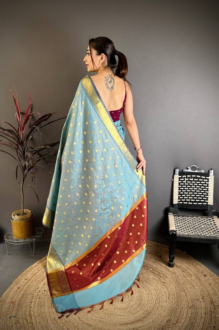 Fountain Blue Banarasi Soft Tissue Silk Saree