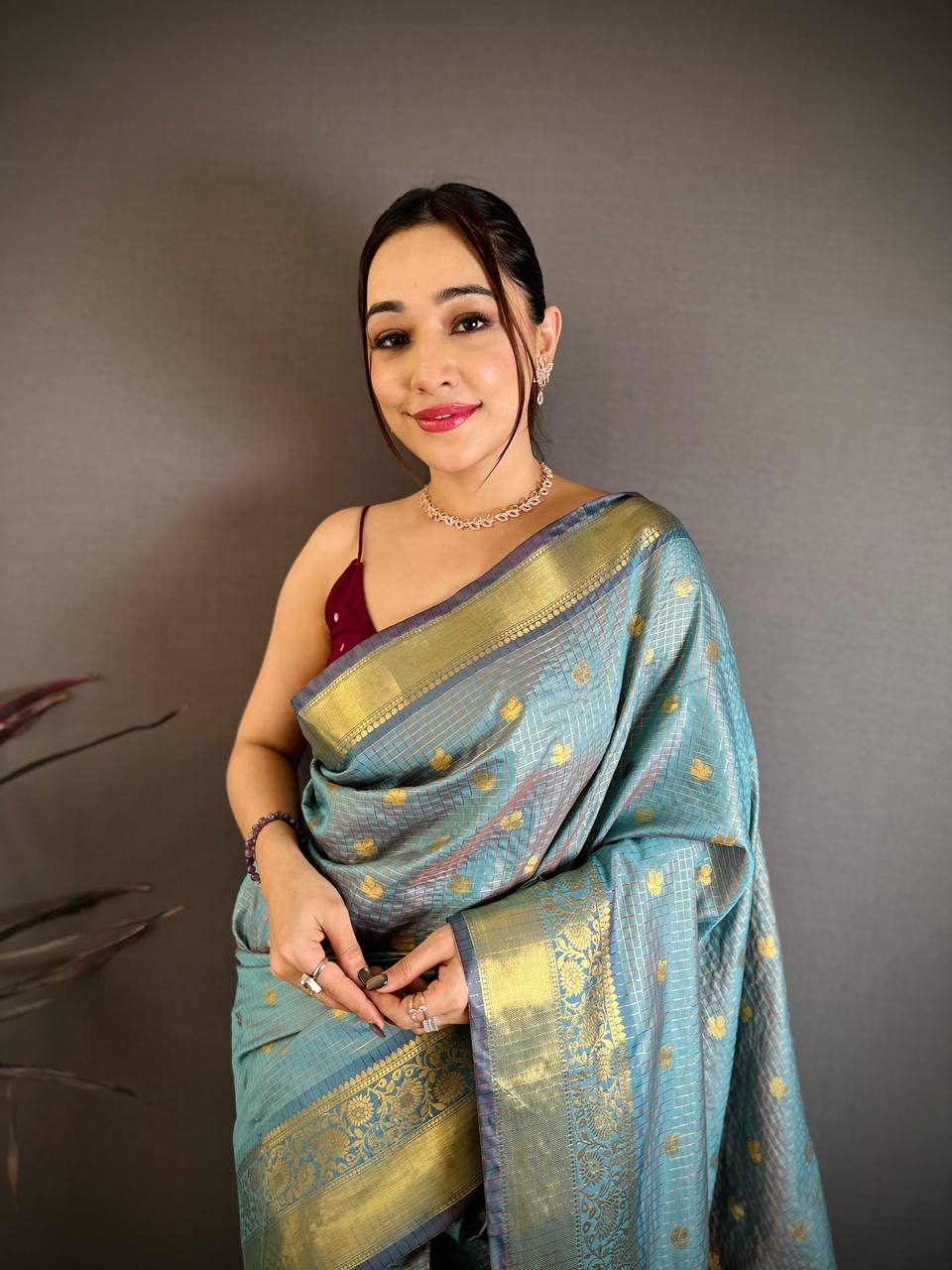 Fountain Blue Banarasi Soft Tissue Silk Saree