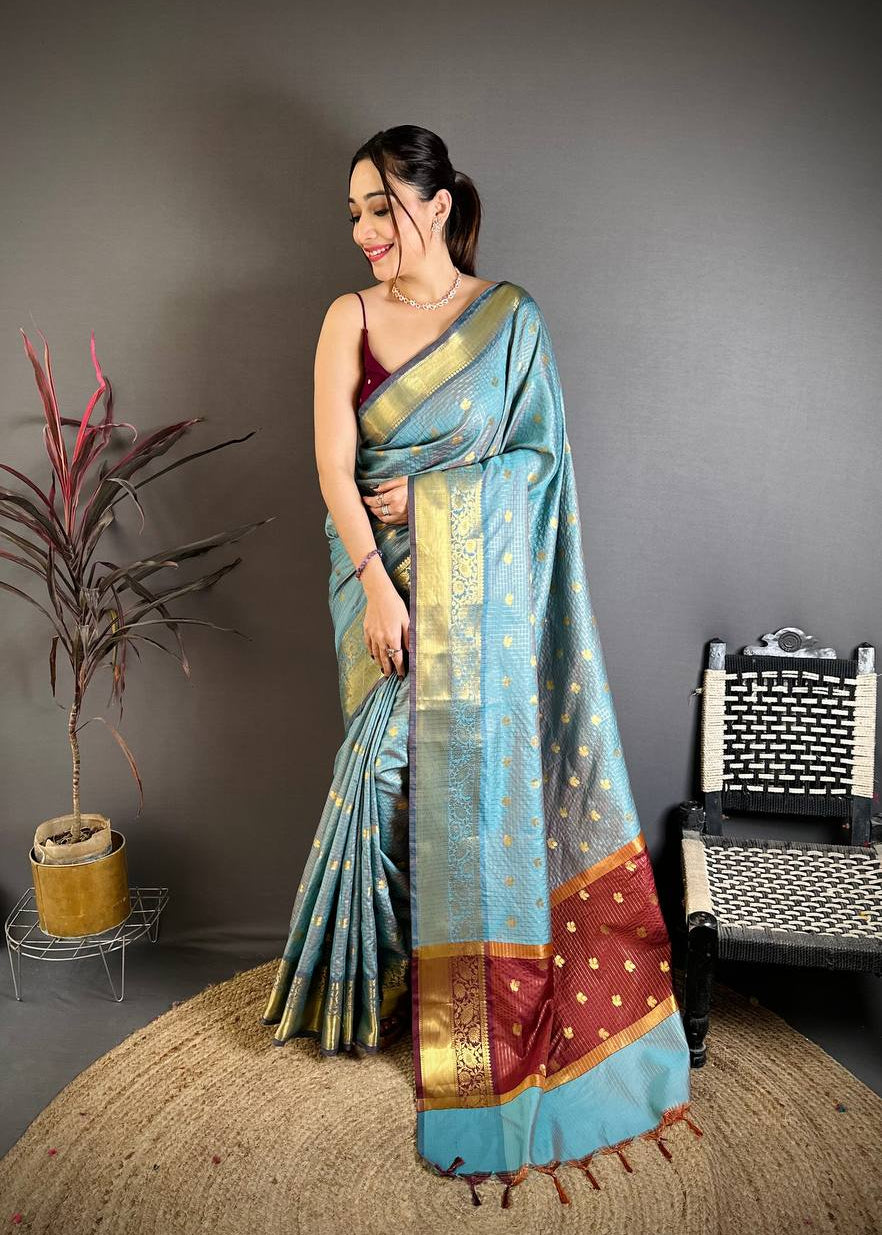 Fountain Blue Banarasi Soft Tissue Silk Saree