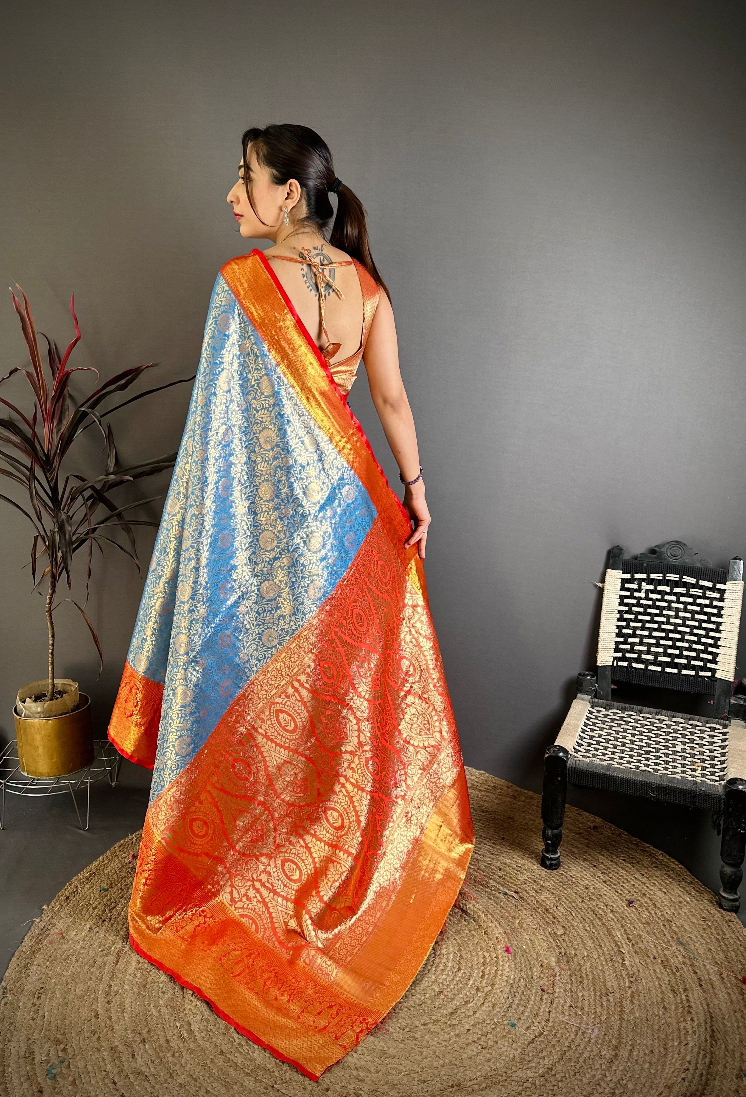 French Blue Lightweight Kanchipuram Saree