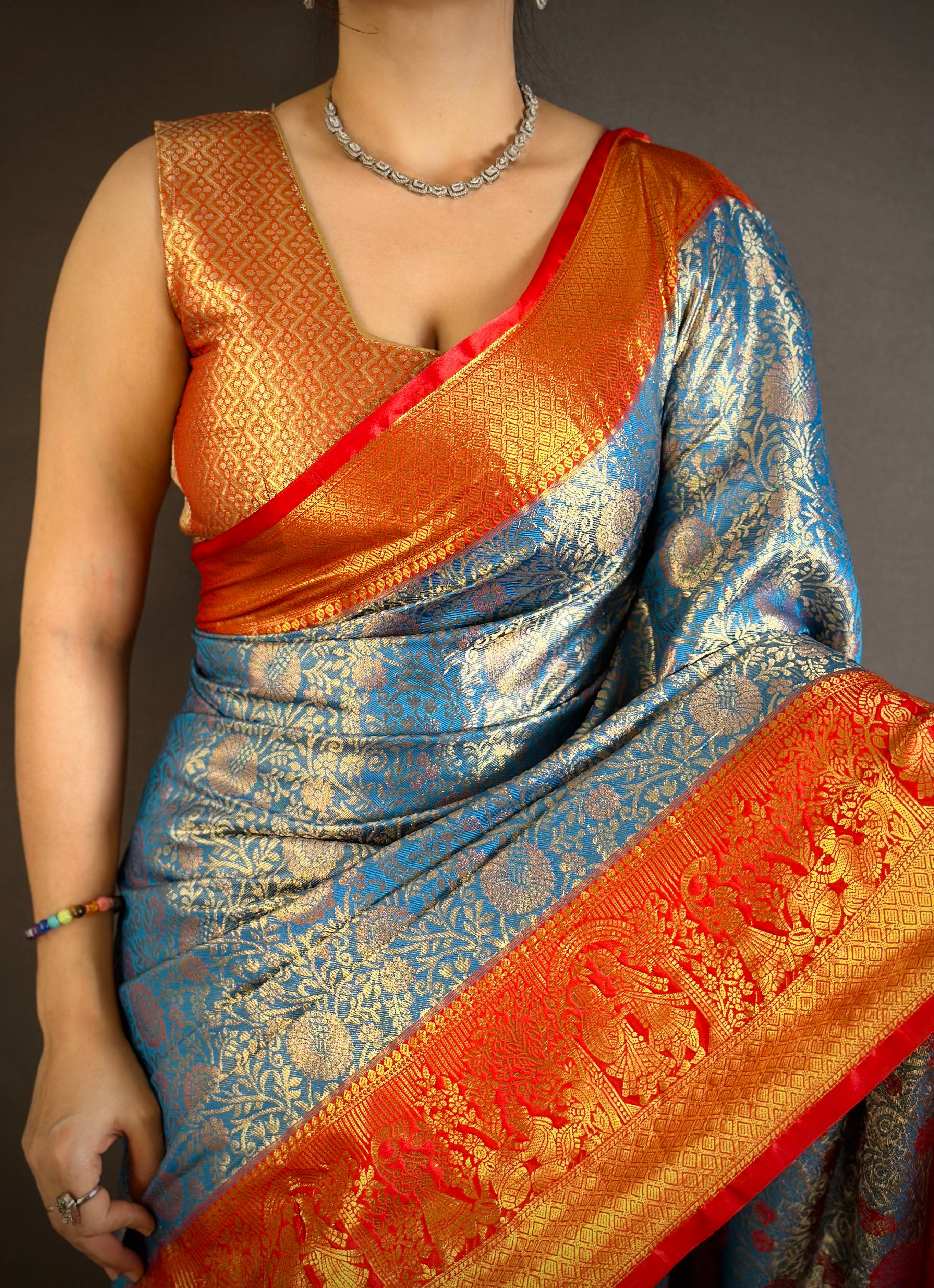 French Blue Lightweight Kanchipuram Saree