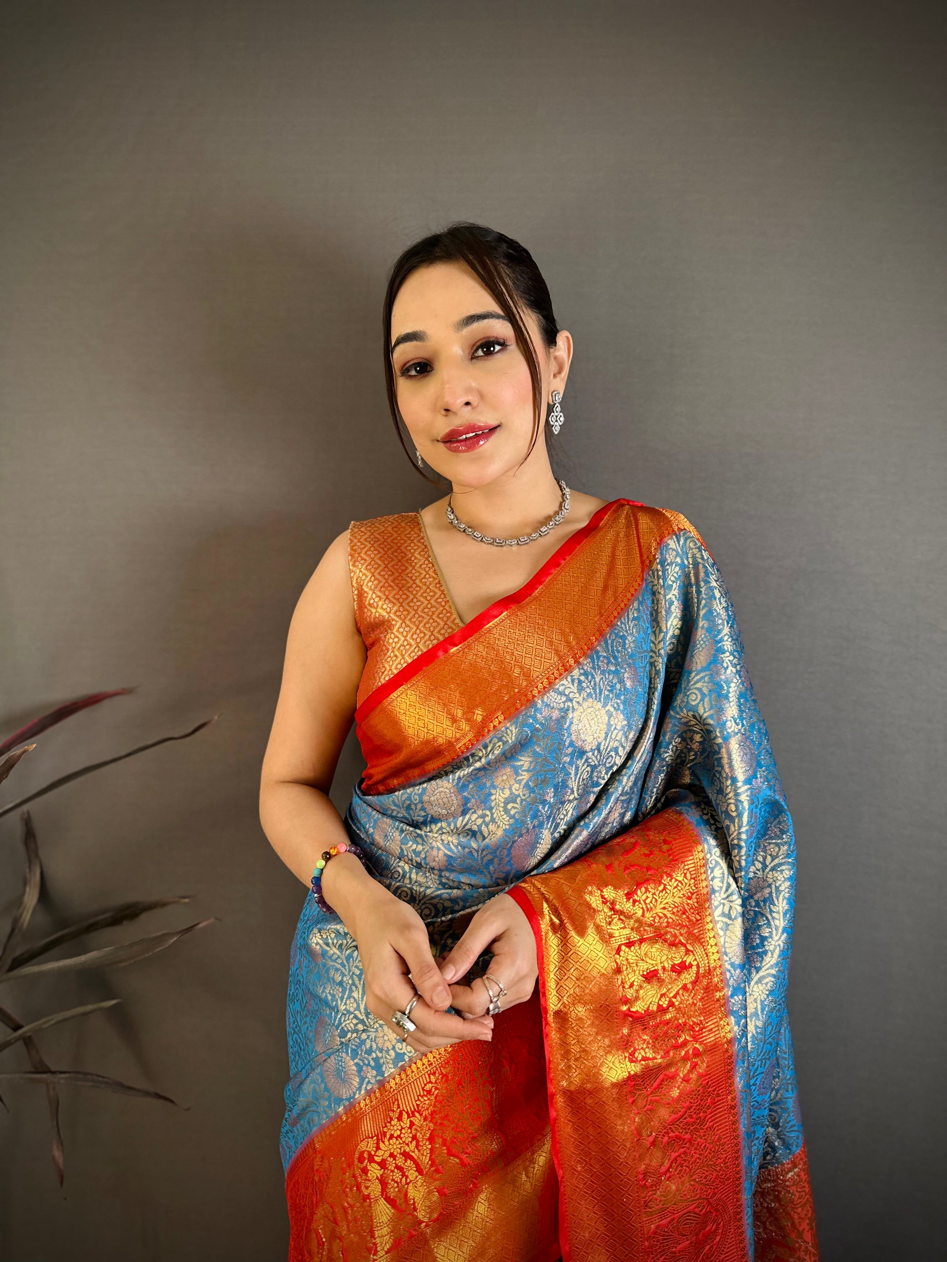 French Blue Lightweight Kanchipuram Saree