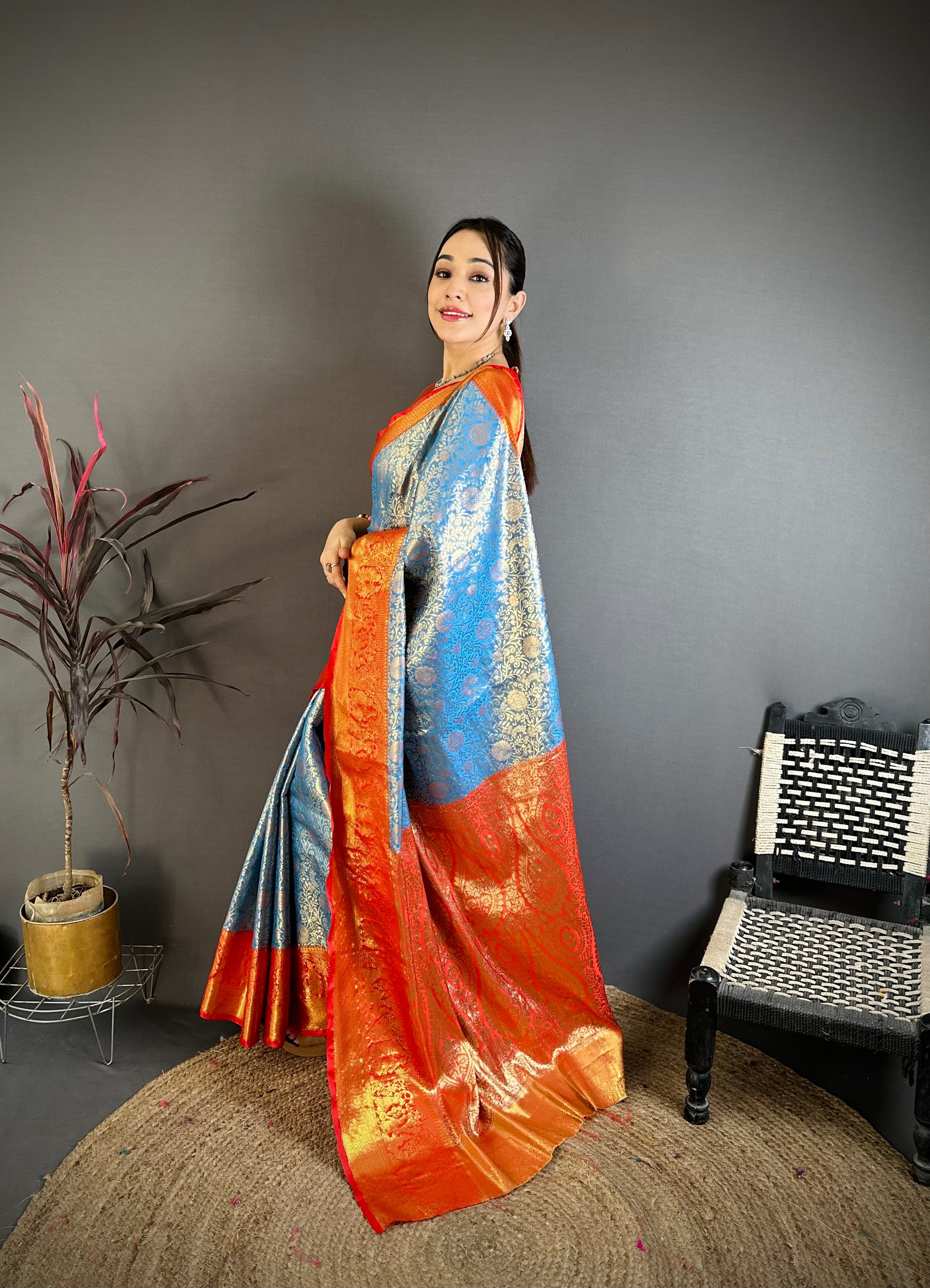 French Blue Lightweight Kanchipuram Saree