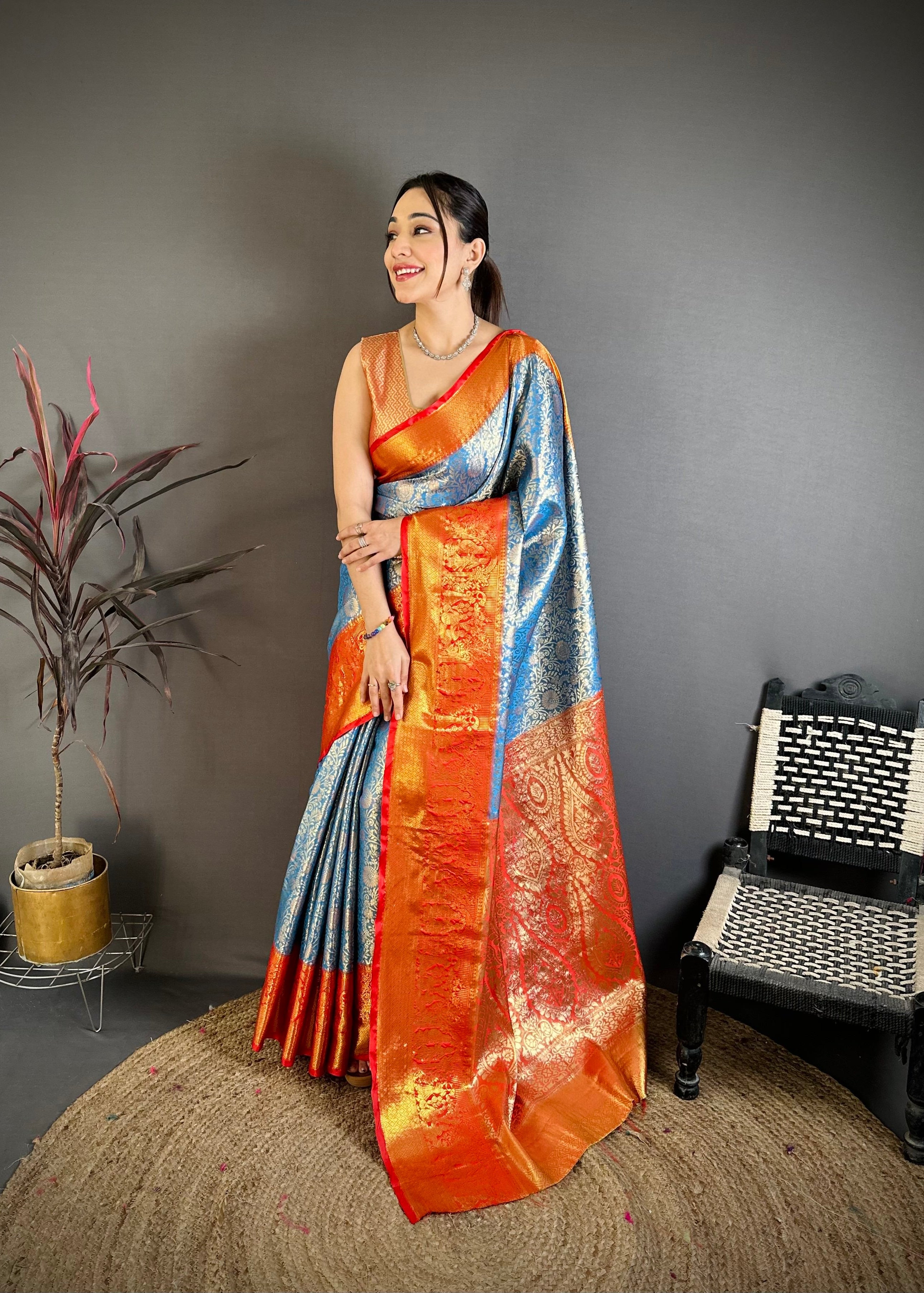French Blue Lightweight Kanchipuram Saree