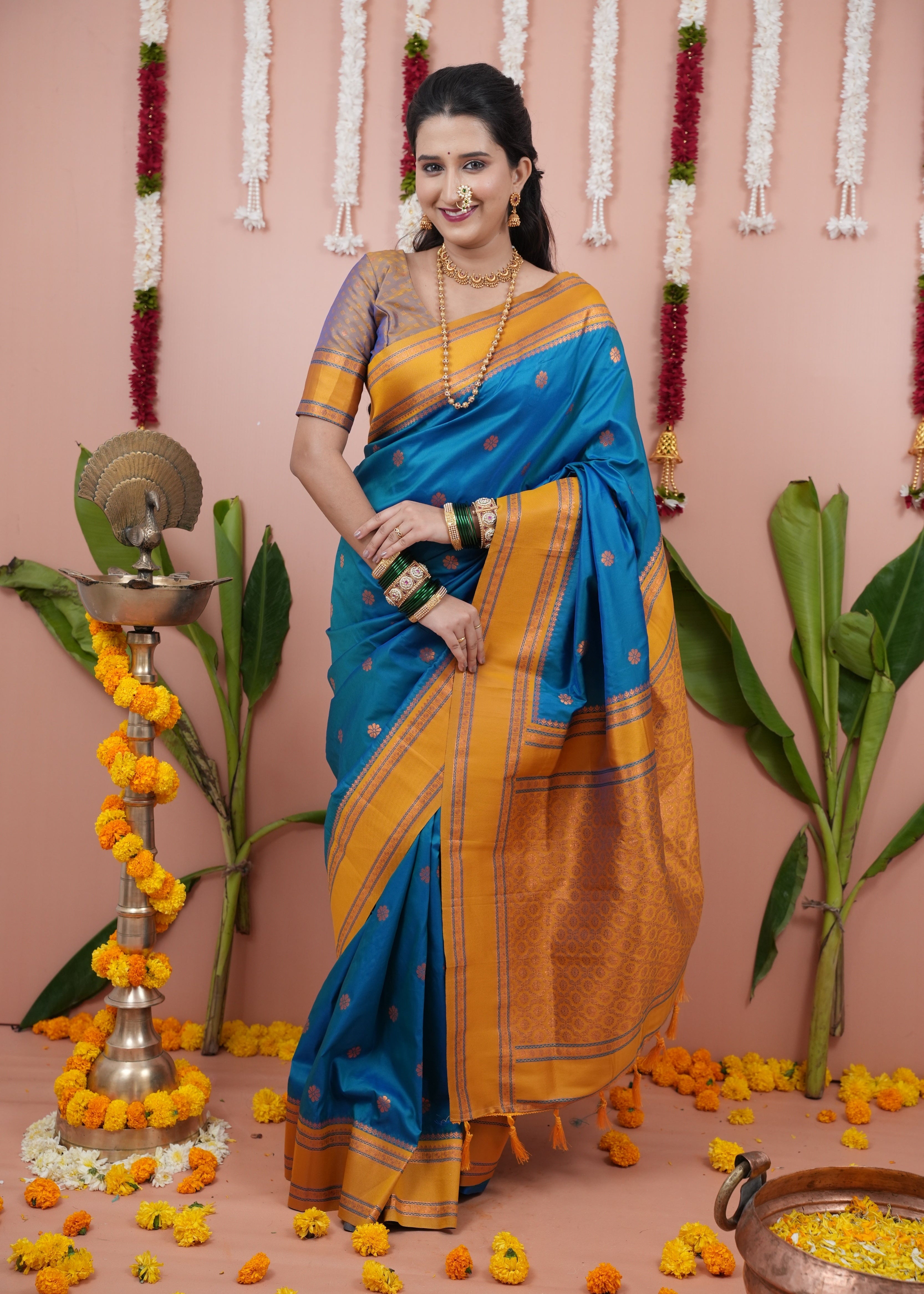 French Blue Wedding Wear Soft Silk Saree