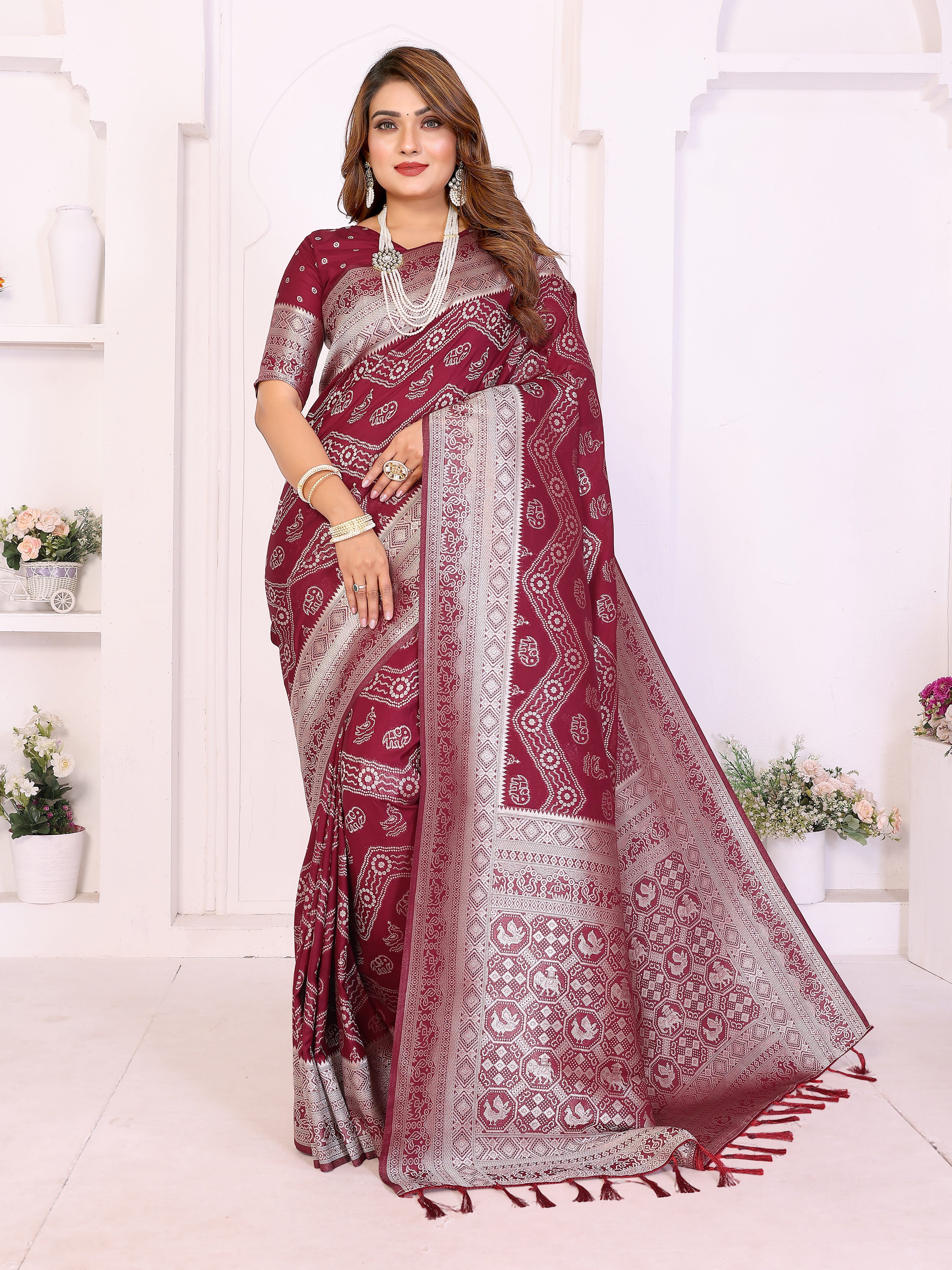 Georgette Silk Leheriya Zari Weaving Saree