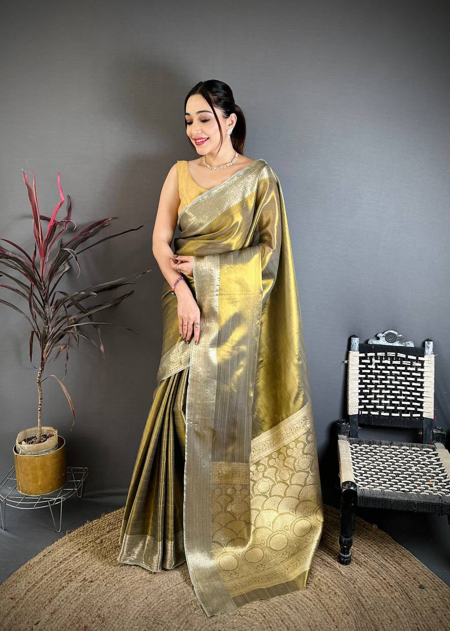 Gold Banarasi Soft Tissue Silk Saree