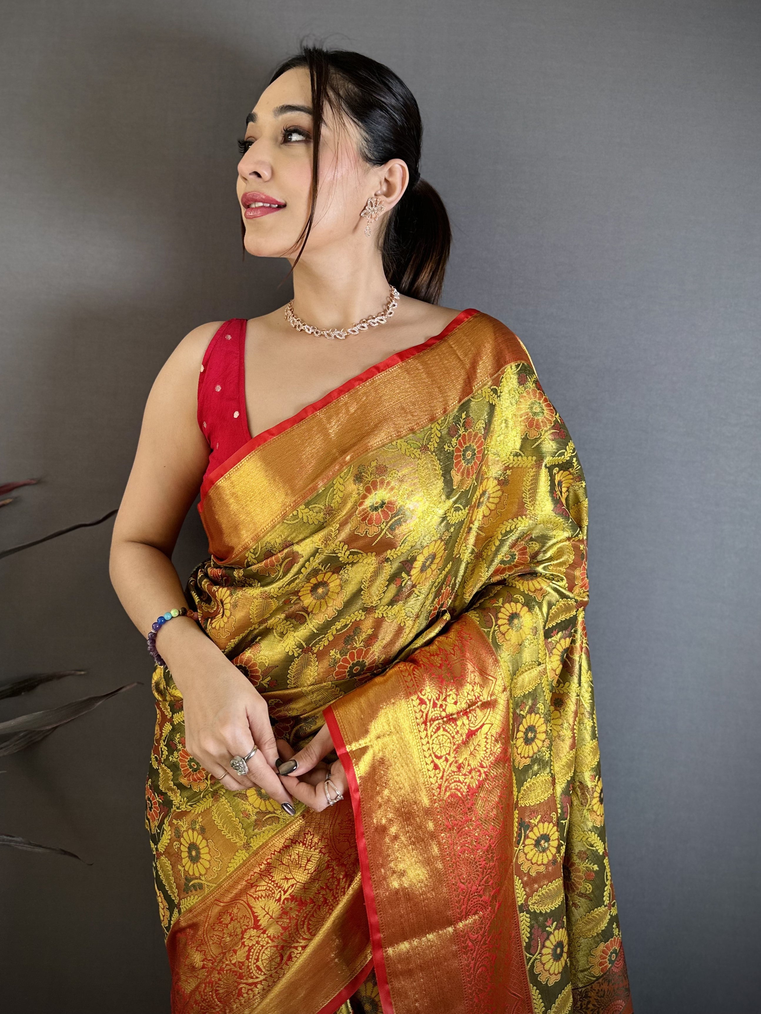 Gold & Orange Bridal Kanjivaram Silk Saree