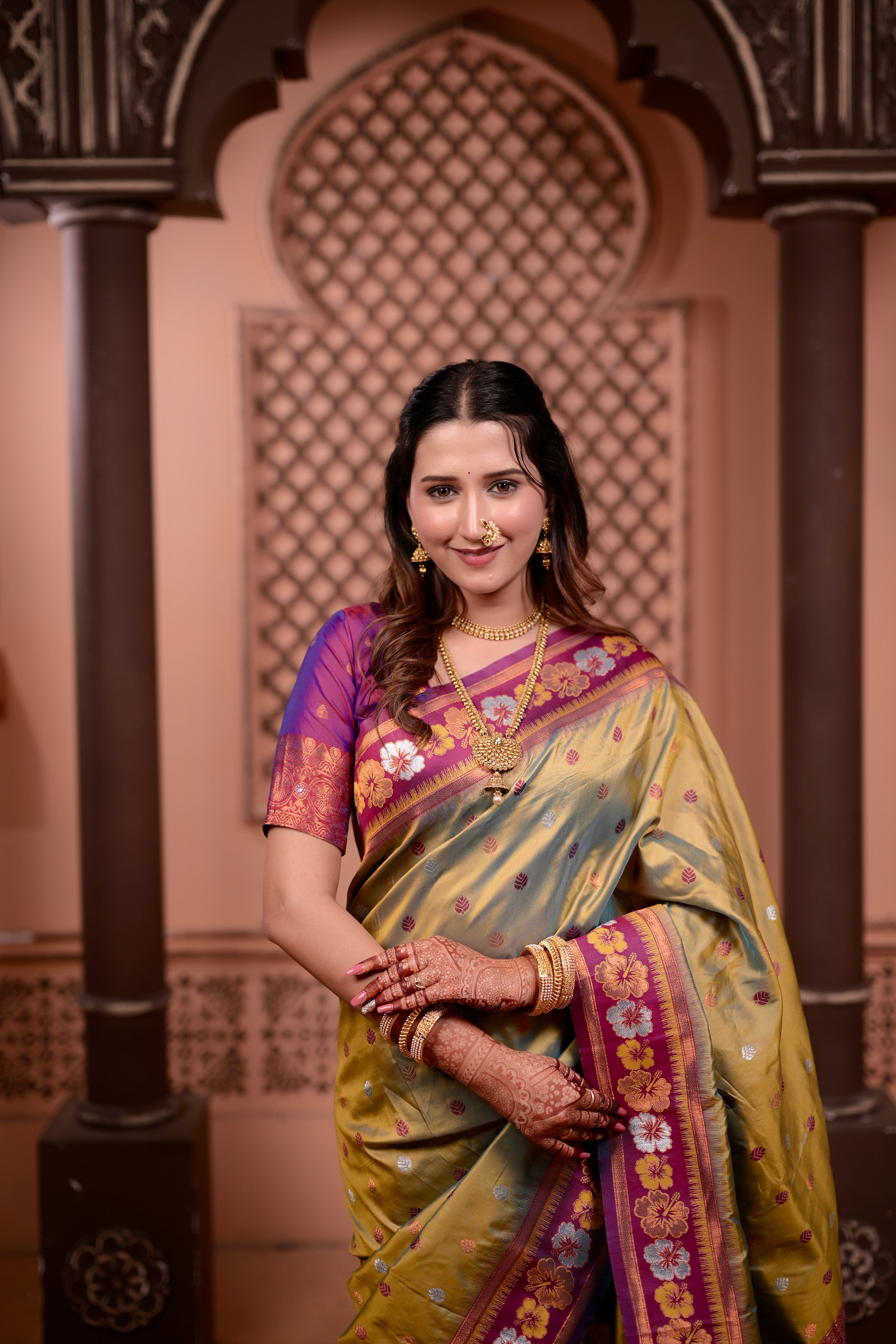 Golden Mehendi Traditional Soft Silk Saree