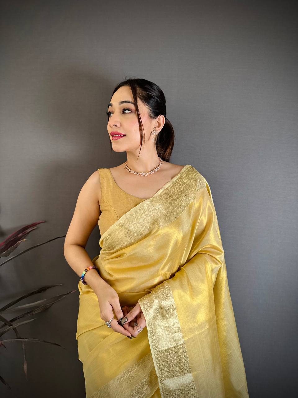 Golden Sand Banarasi Soft Tissue Silk Saree