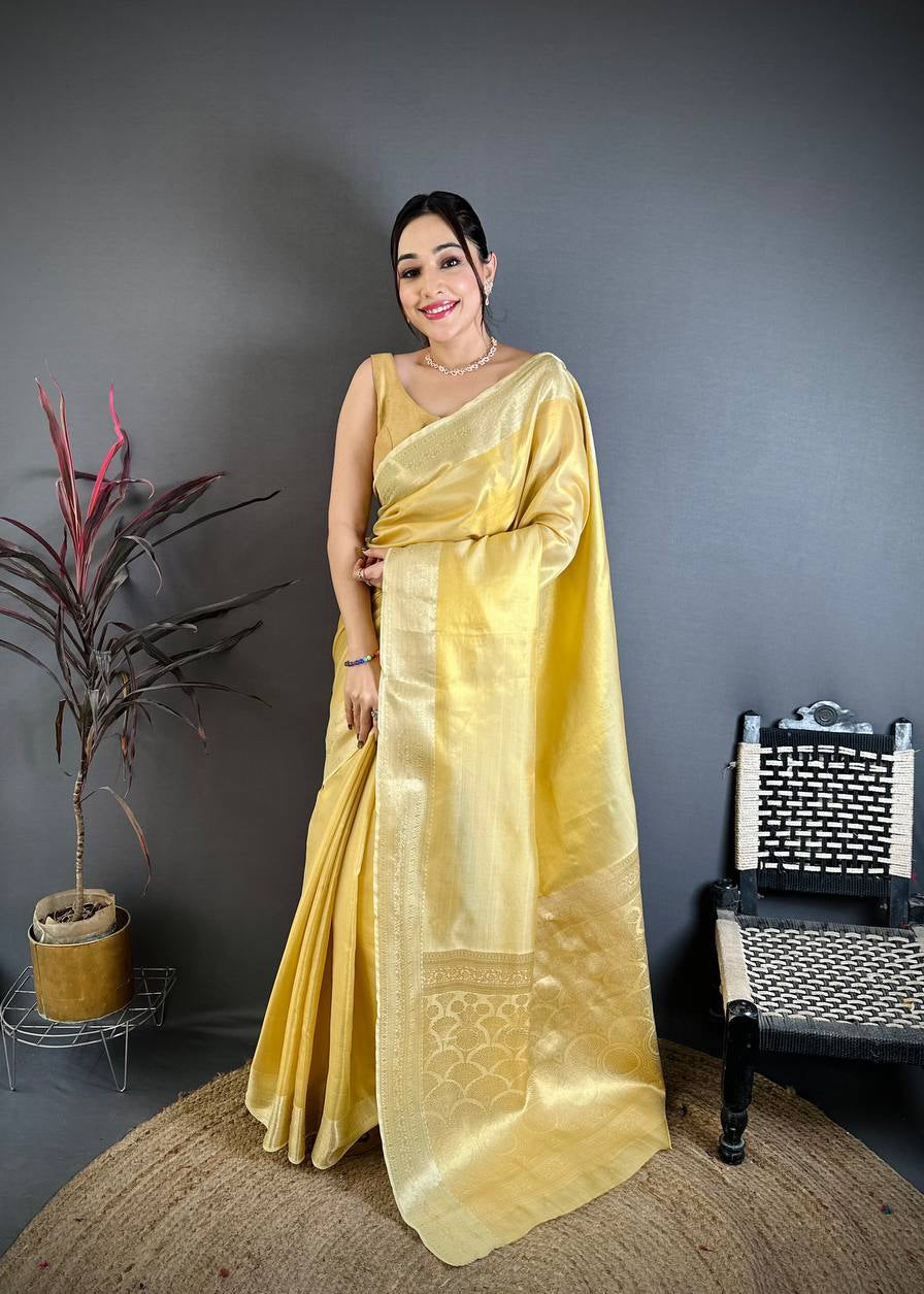 Golden Sand Banarasi Soft Tissue Silk Saree