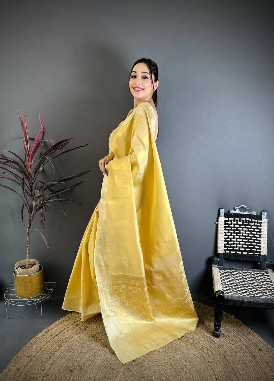Golden Sand Banarasi Soft Tissue Silk Saree