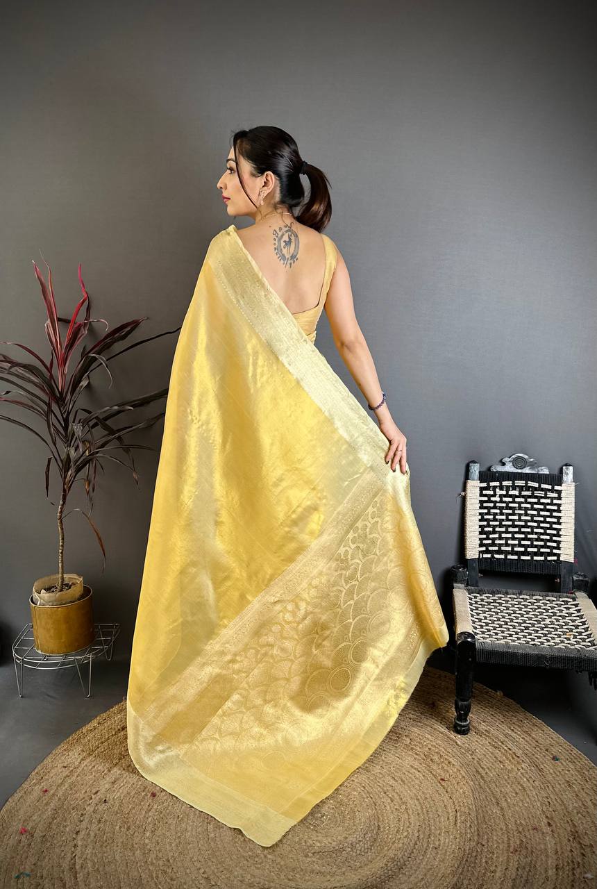 Golden Sand Banarasi Soft Tissue Silk Saree