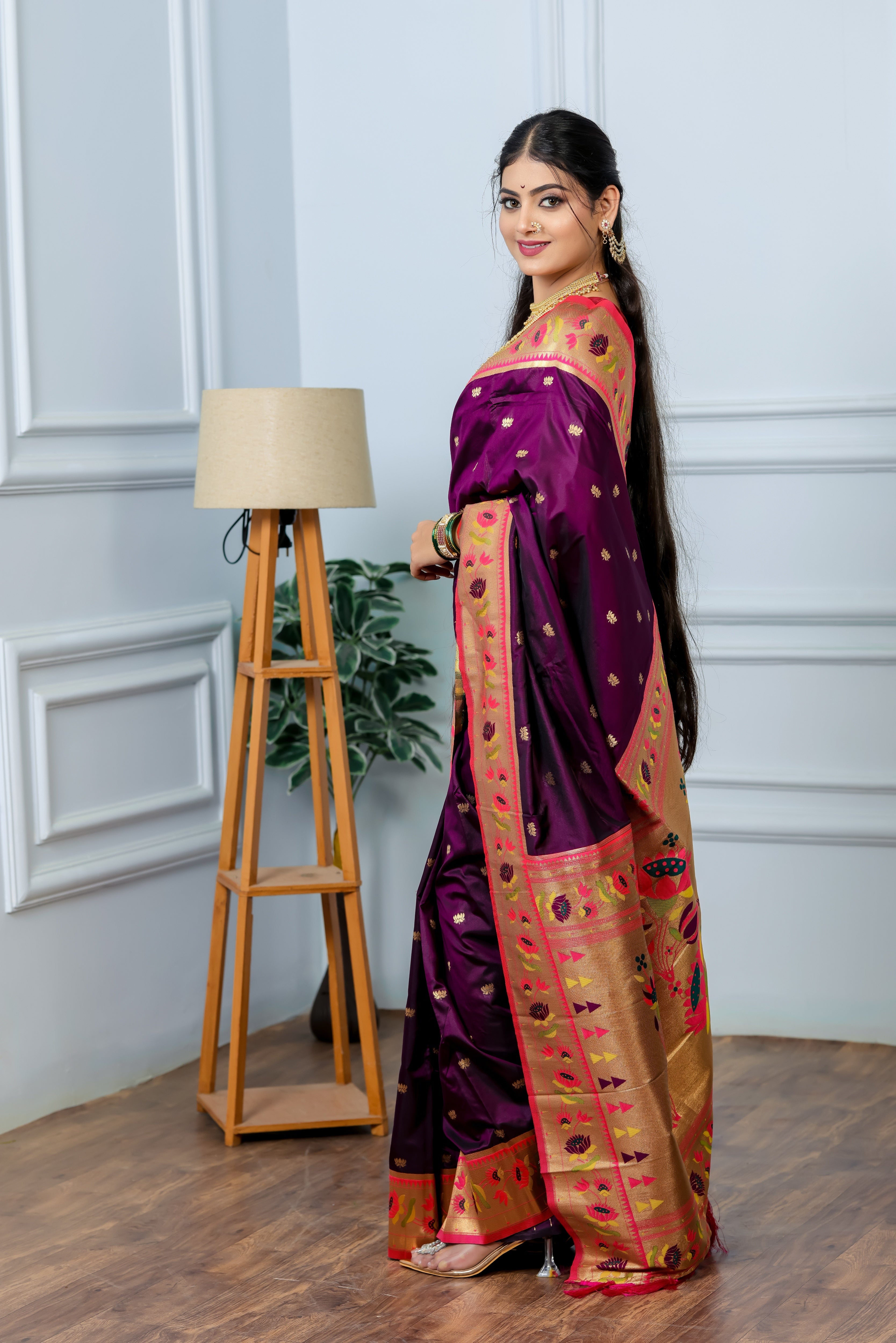 Grape Purple Paithani Soft Silk Saree