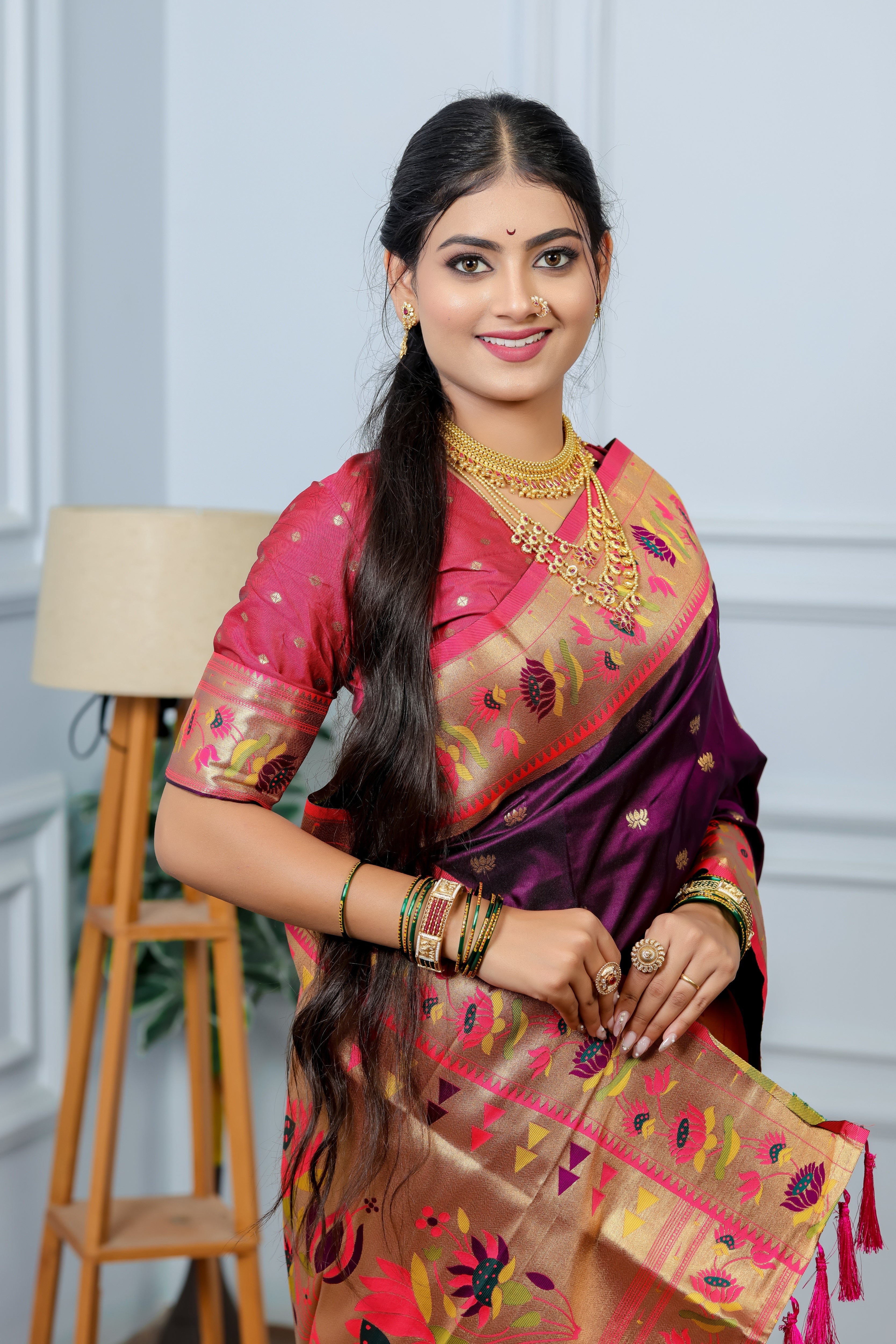 Grape Purple Paithani Soft Silk Saree