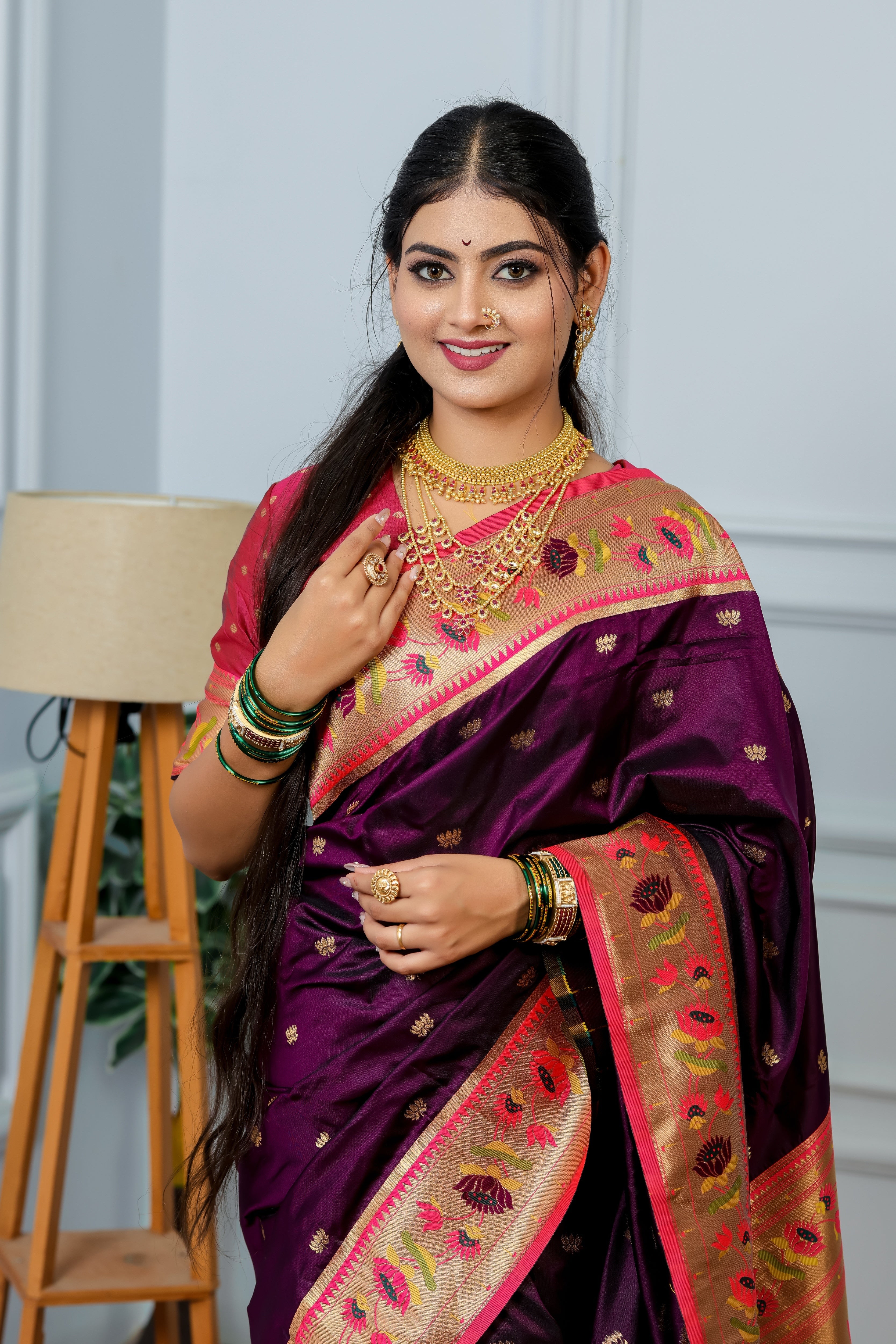 Grape Purple Paithani Soft Silk Saree