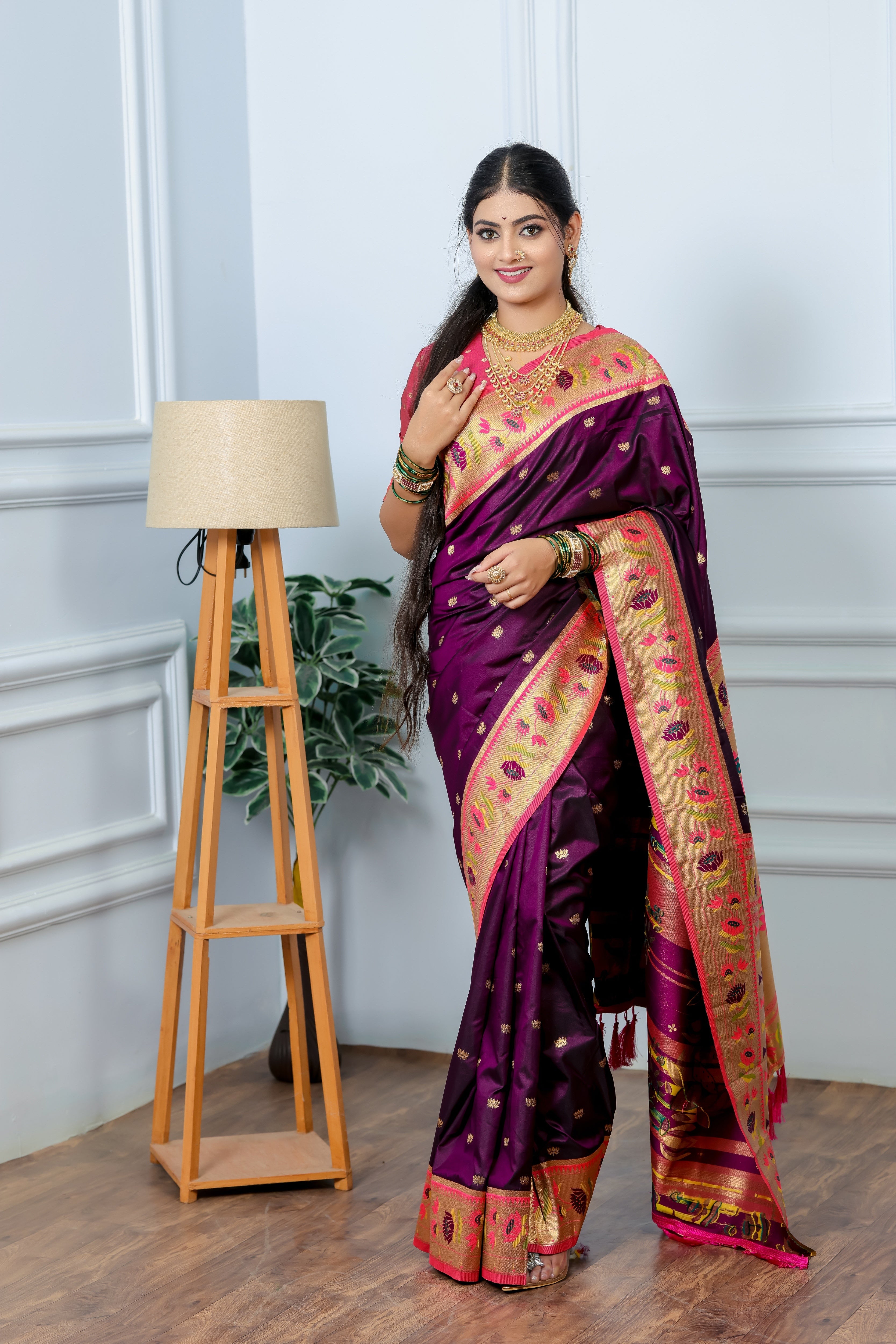 Grape Purple Paithani Soft Silk Saree