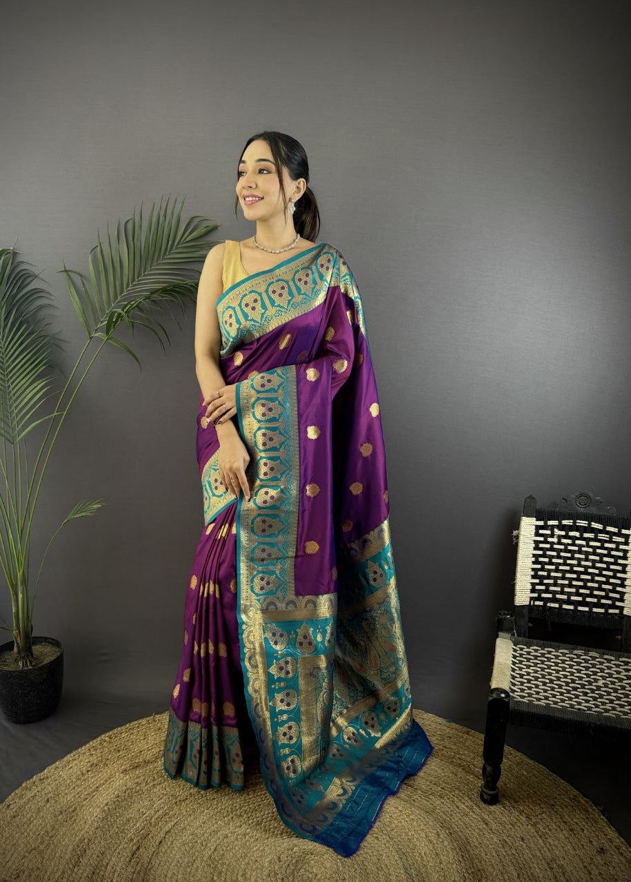 Grape Purple Pure Soft Banarasi Silk Saree
