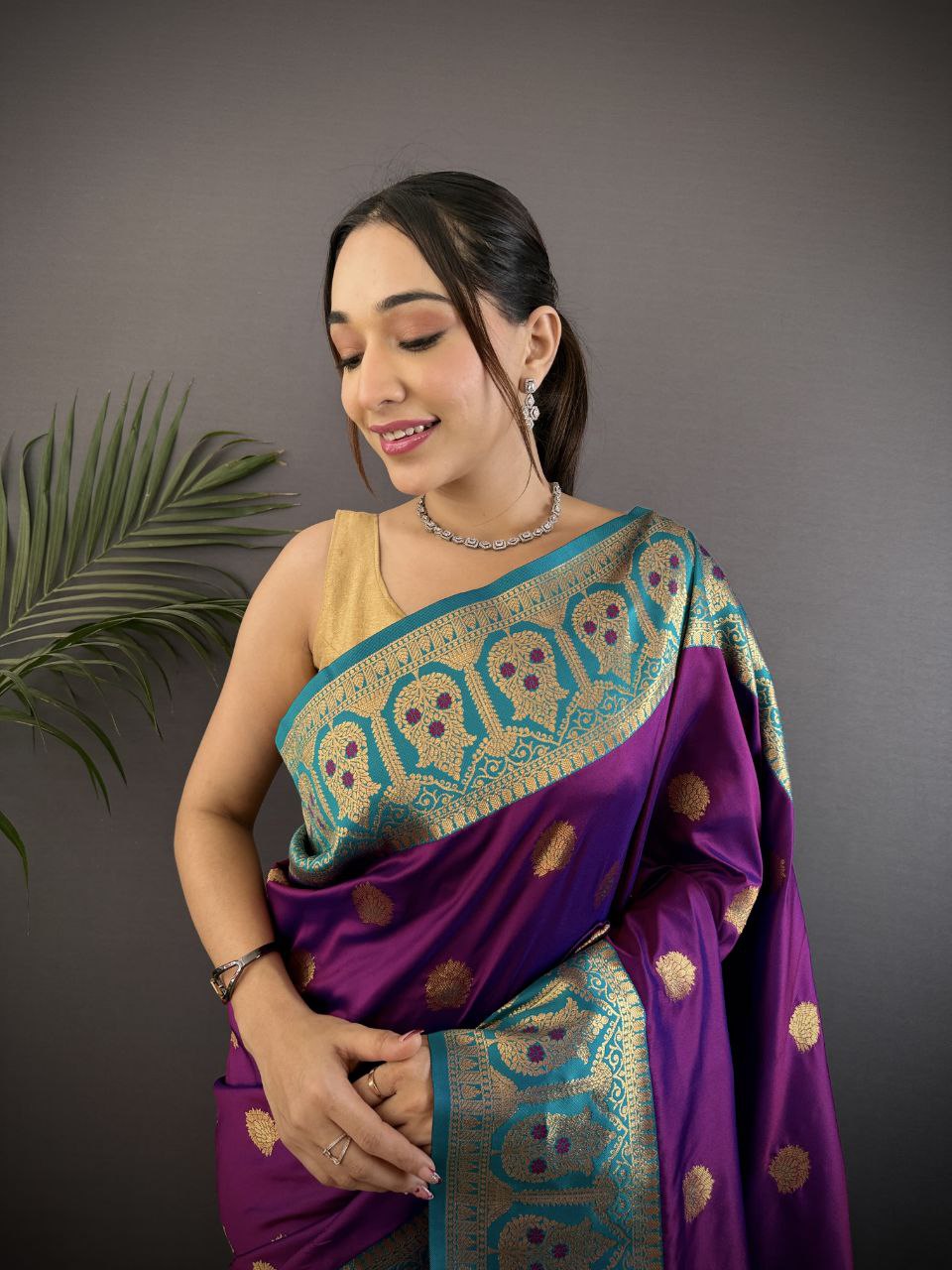 Grape Purple Pure Soft Banarasi Silk Saree